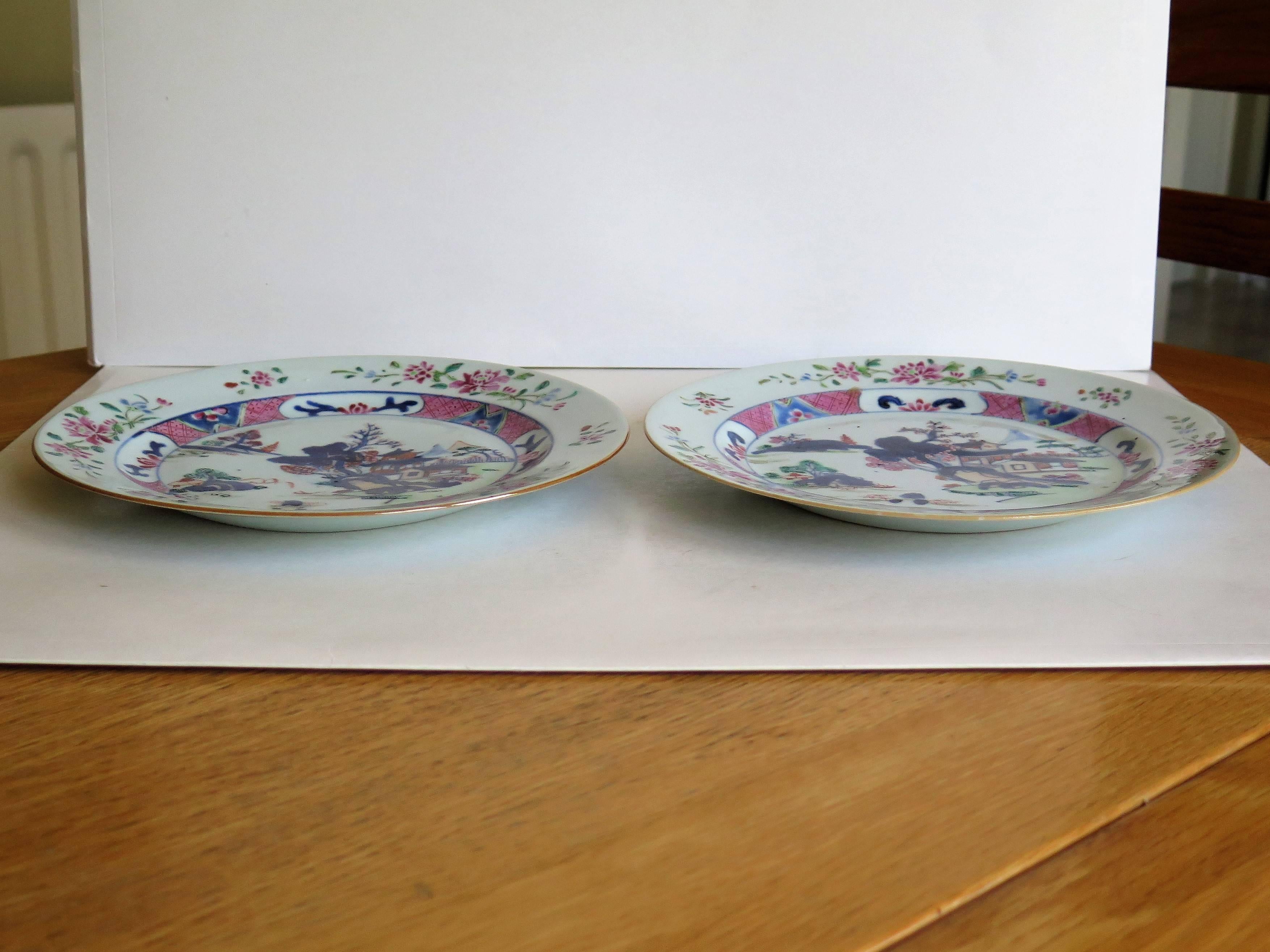 PAIR Chinese 18thC Plates porcelain Famile Rose, Qing Qianlong Circa 1760 2