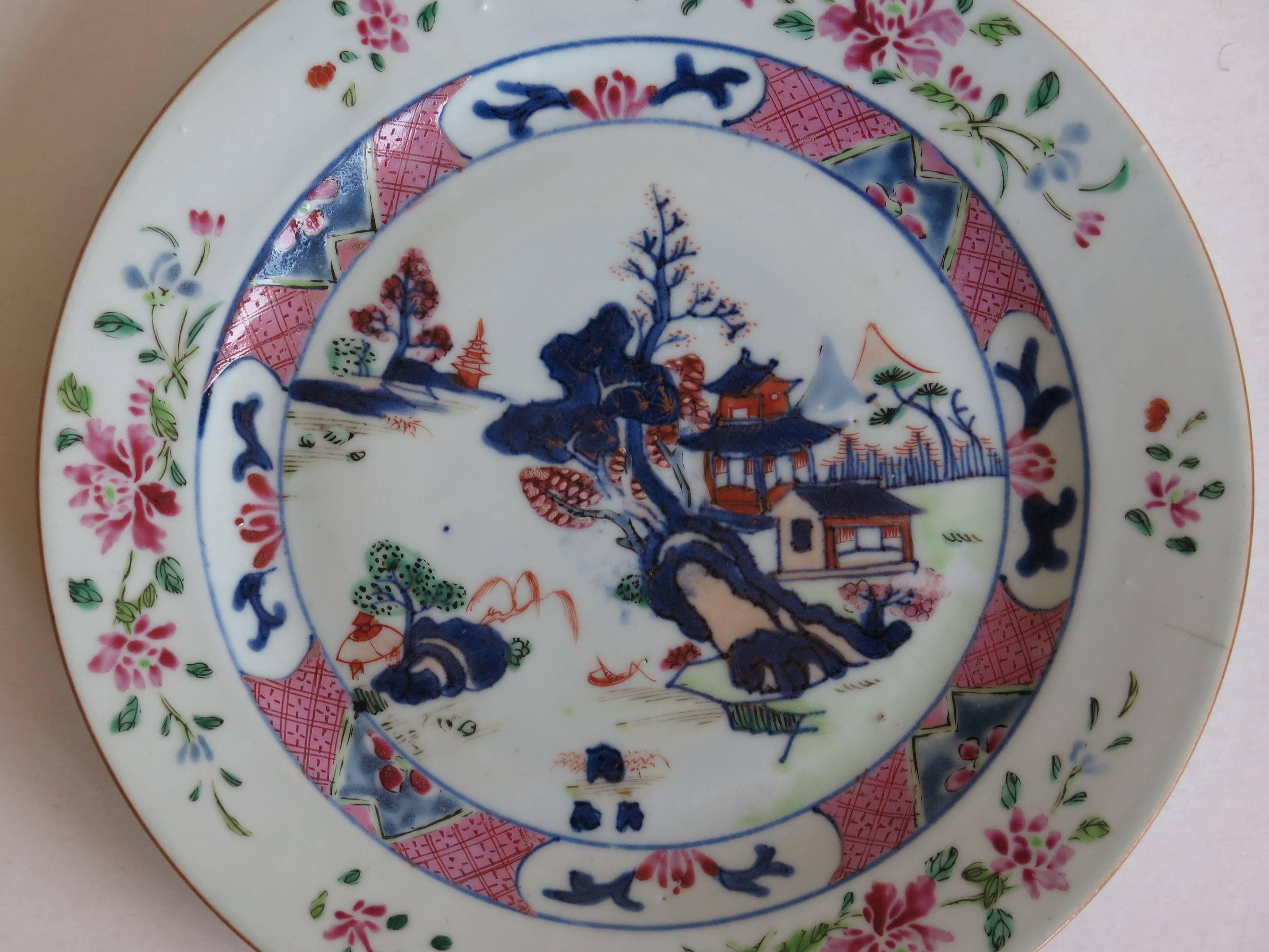 Porcelain PAIR Chinese 18thC Plates porcelain Famile Rose, Qing Qianlong Circa 1760