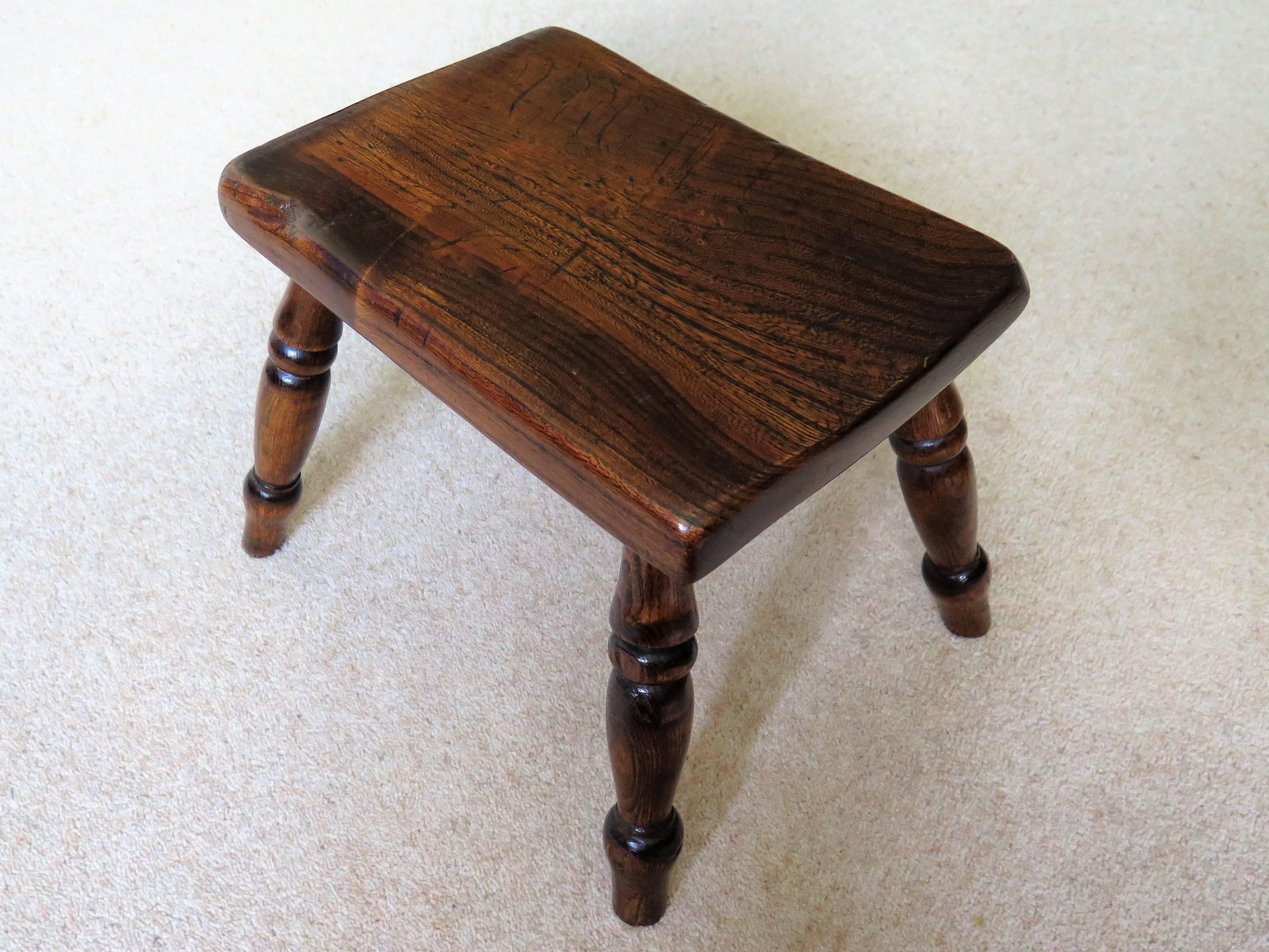 Hand-Crafted 19th Century English Country Elm Stool, Yorkshire maker, circa 1870 