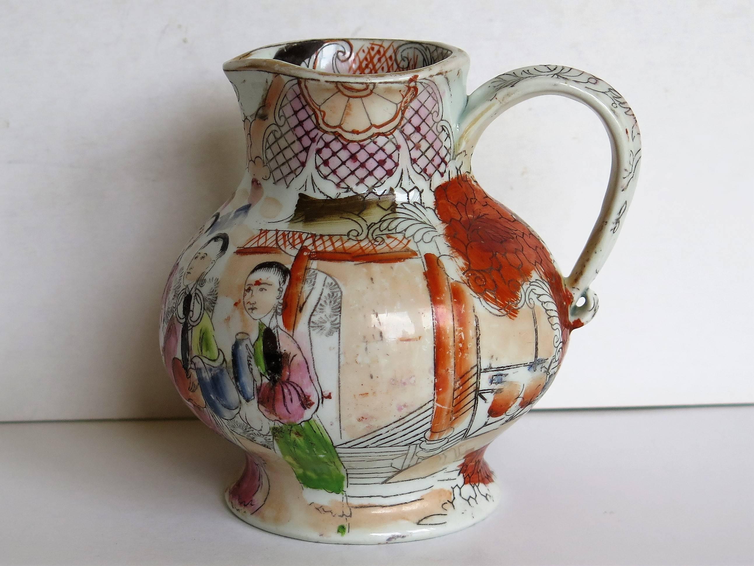 This is an early Mason's Ironstone Jug in a rare shape and pattern.

The jug has a globular body with a loop handle - normally Mason's jugs are in the octagonal hydra shape or sometimes the Fenton shape. This globular shape is much rarer.

The