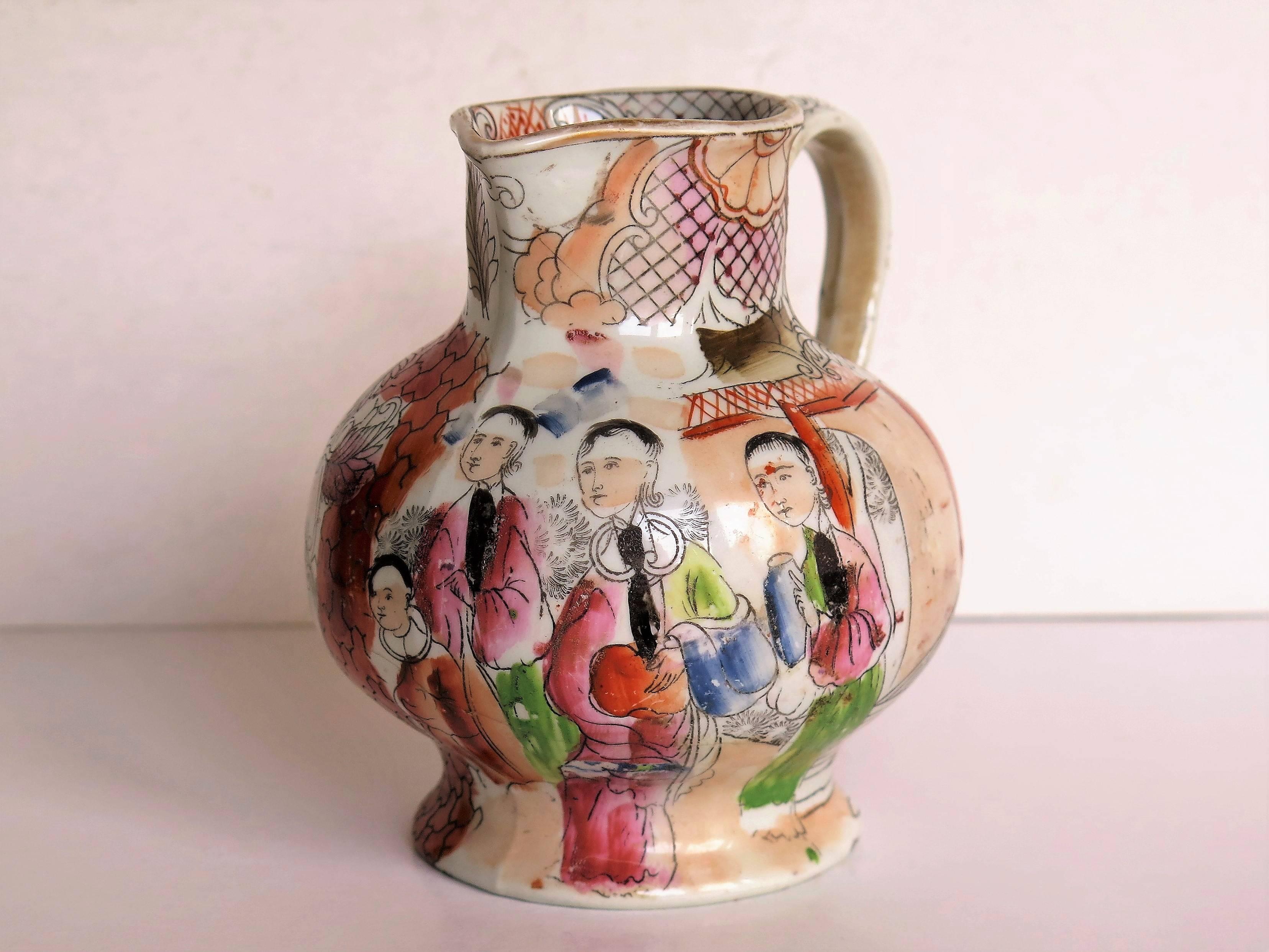 Chinoiserie Rare shape Mason's Ironstone Jug Red Scale Conversation Pattern, circa 1820