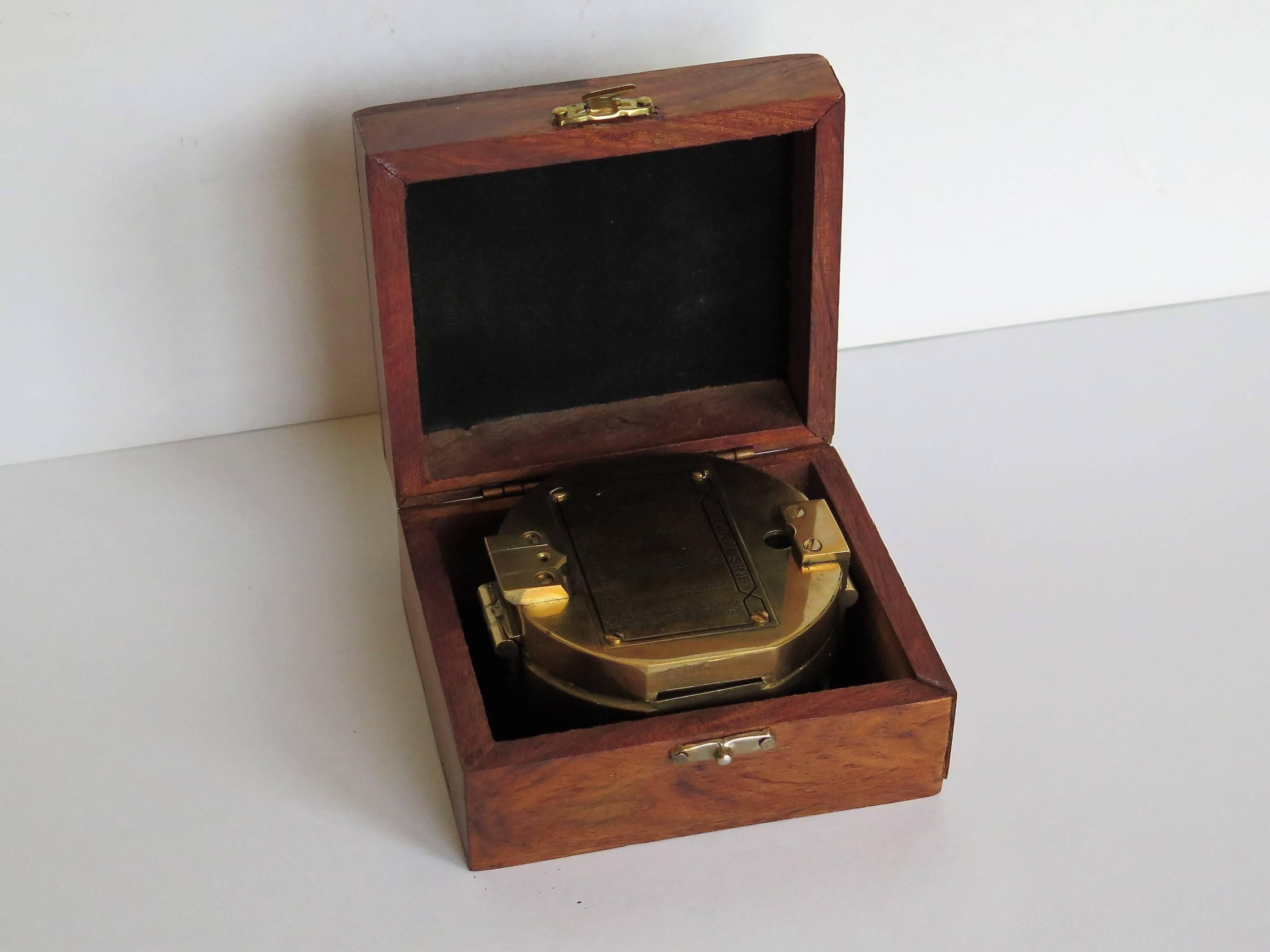 Compass by Stanley London Natural Sine Solid Brass in Teak Box, Circa 1940 2
