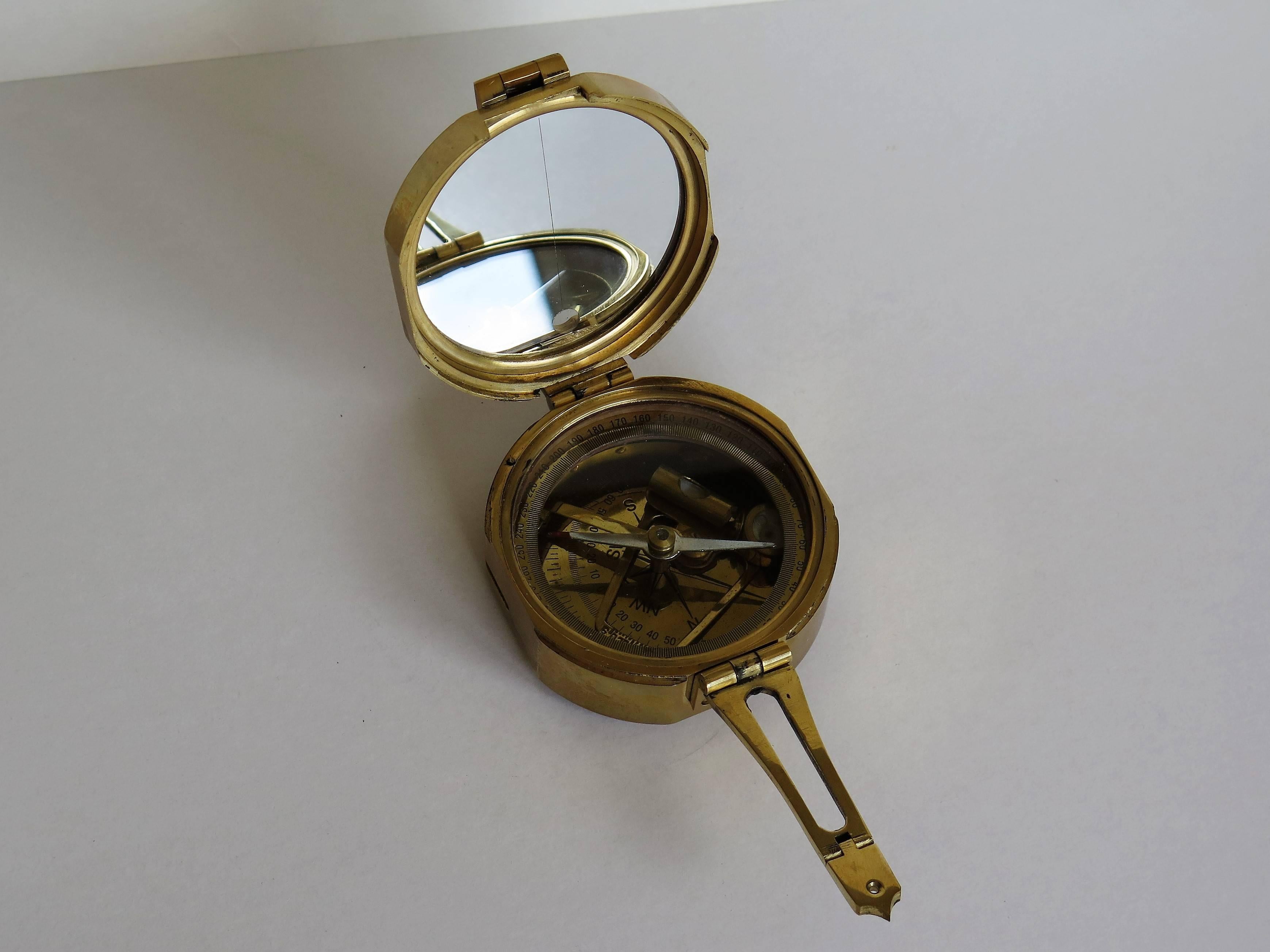 STANLEY LONDON Solid Brass Nautical 2" Brunton Compass in Wood Box 