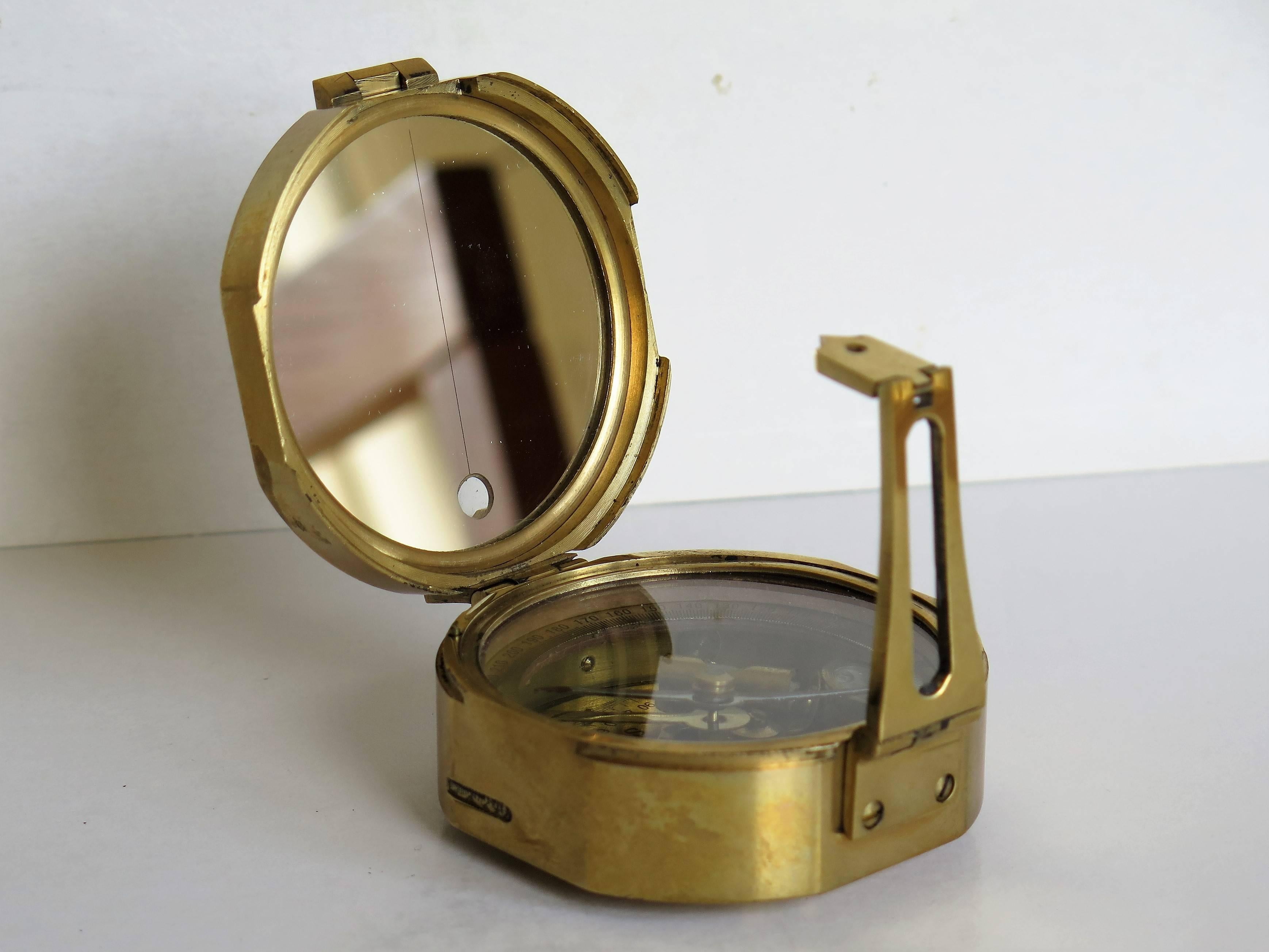 English Compass by Stanley London Natural Sine Solid Brass in Teak Box, Circa 1940
