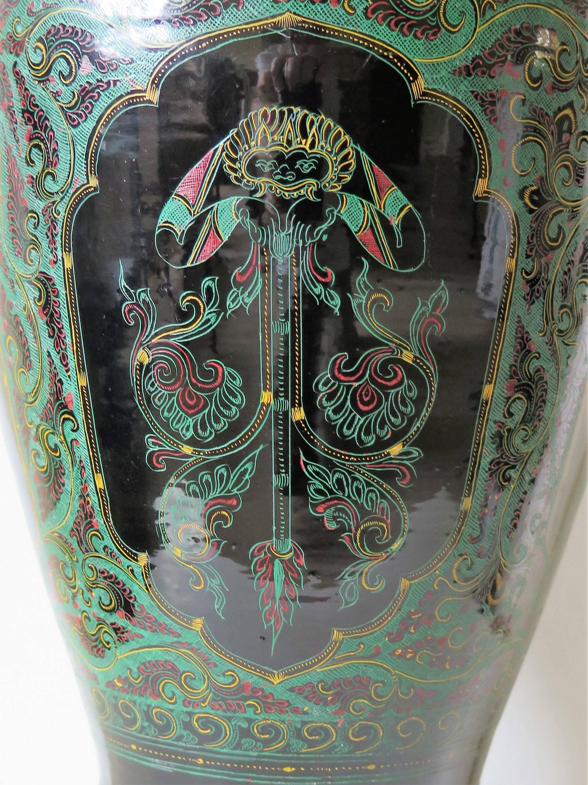 Islamic Large Laquered Vase very Finely Hand Painted,  Central Asian Mid 19th Century 