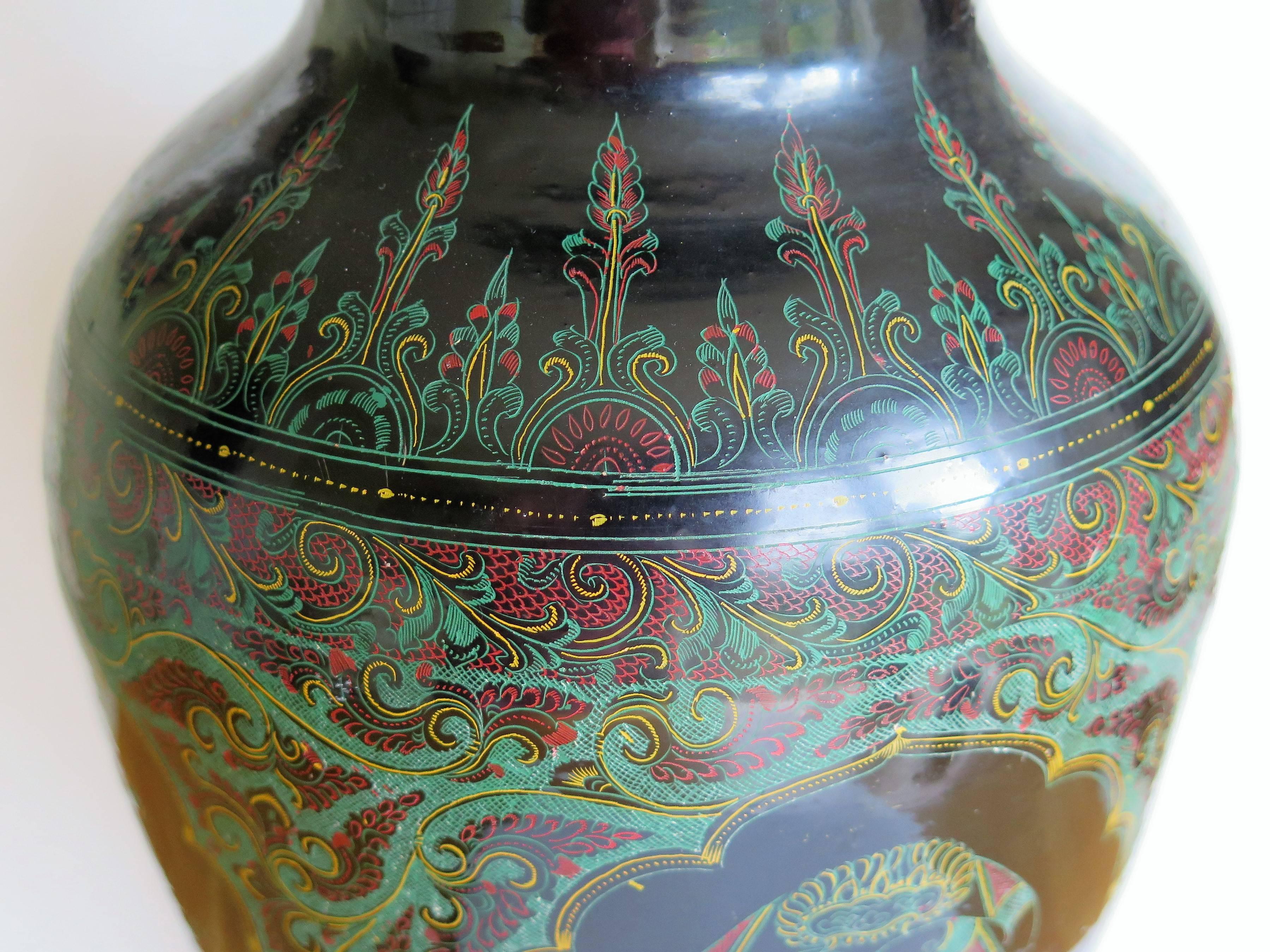 Paper Large Laquered Vase very Finely Hand Painted,  Central Asian Mid 19th Century 