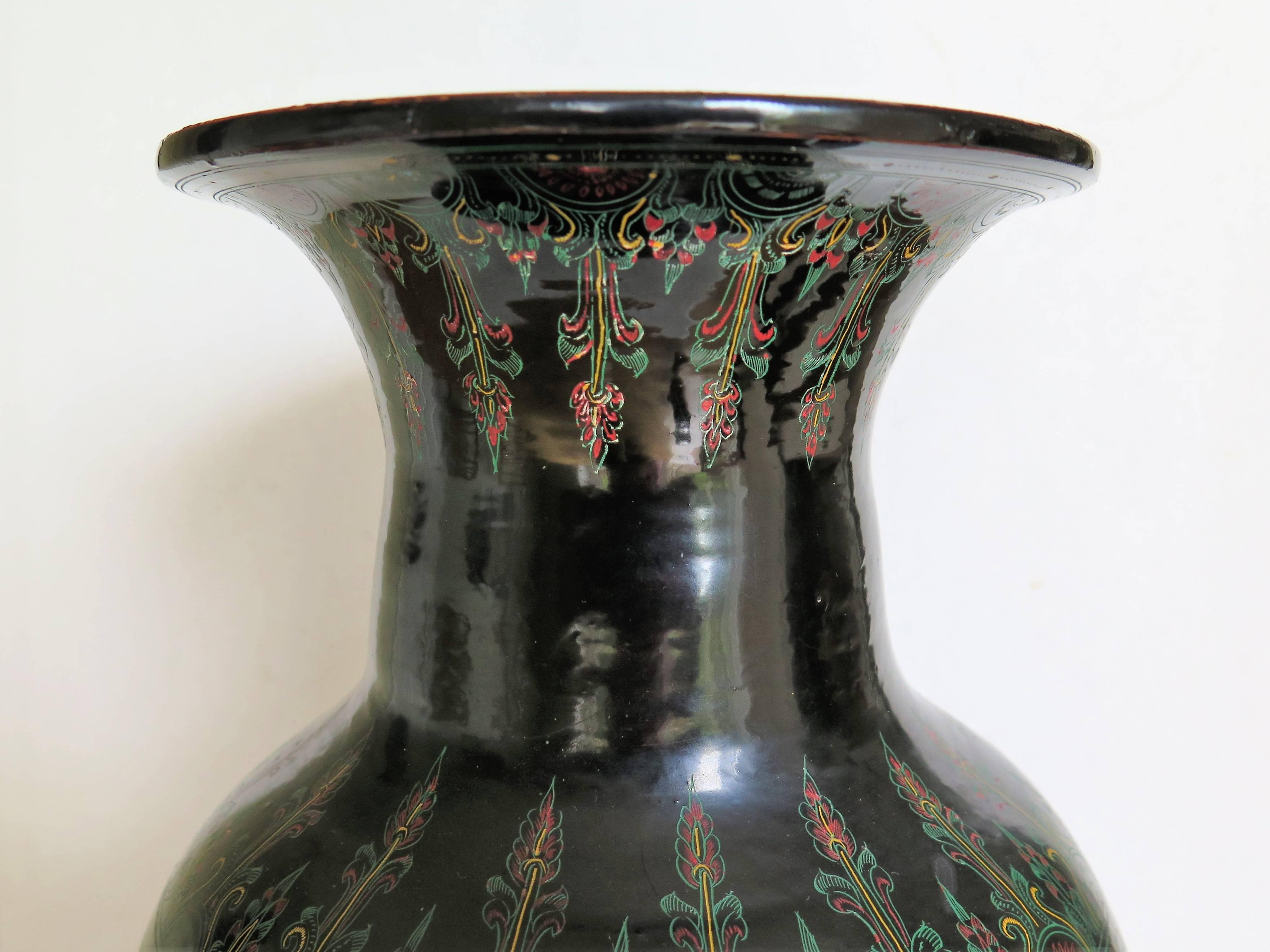 Large Laquered Vase very Finely Hand Painted,  Central Asian Mid 19th Century  1