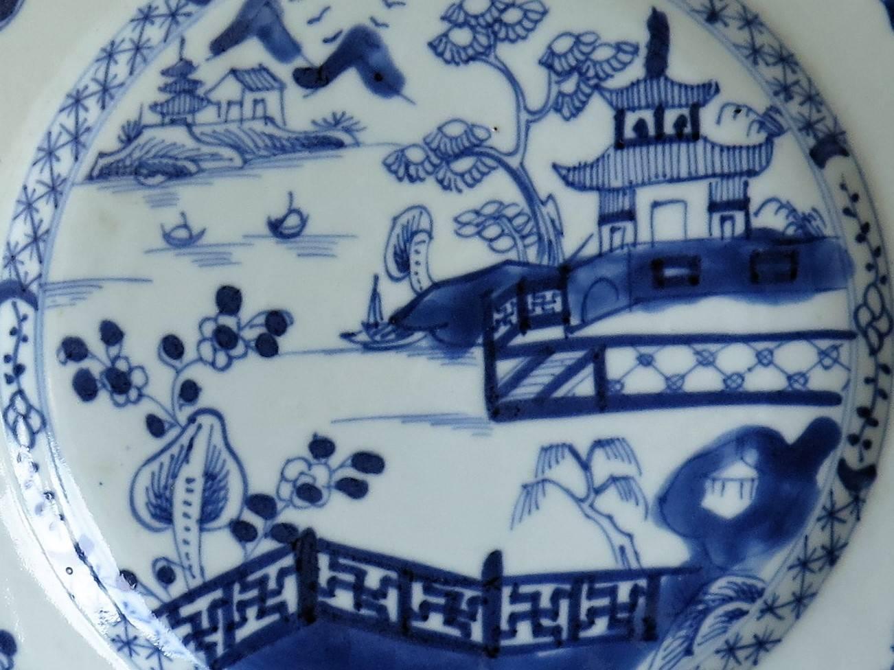 18th Century and Earlier 18th Century Chinese Blue and White Porcelain Plate, Lakeside Scene, circa 1780