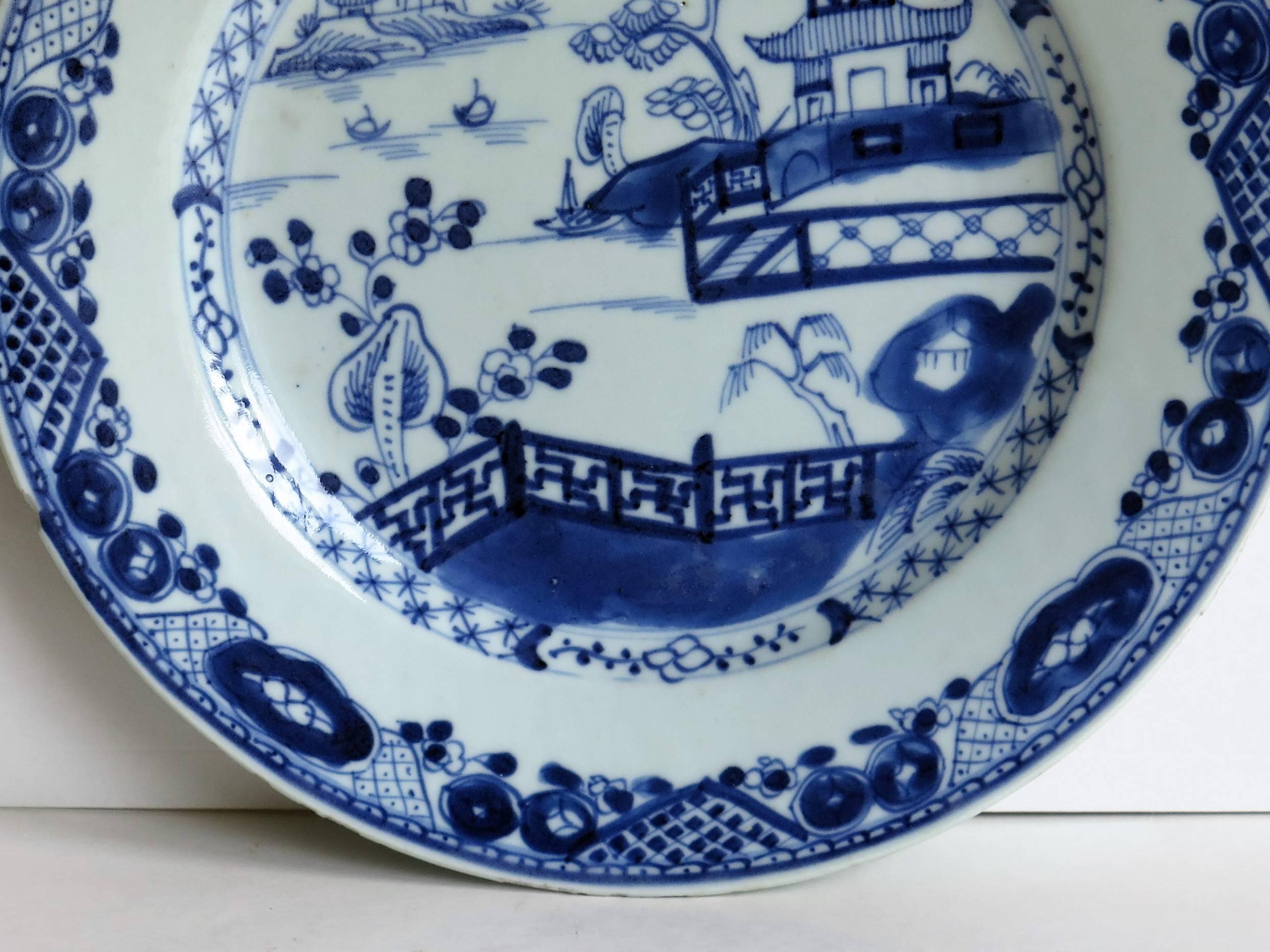 18th Century Chinese Blue and White Porcelain Plate, Lakeside Scene, circa 1780 2