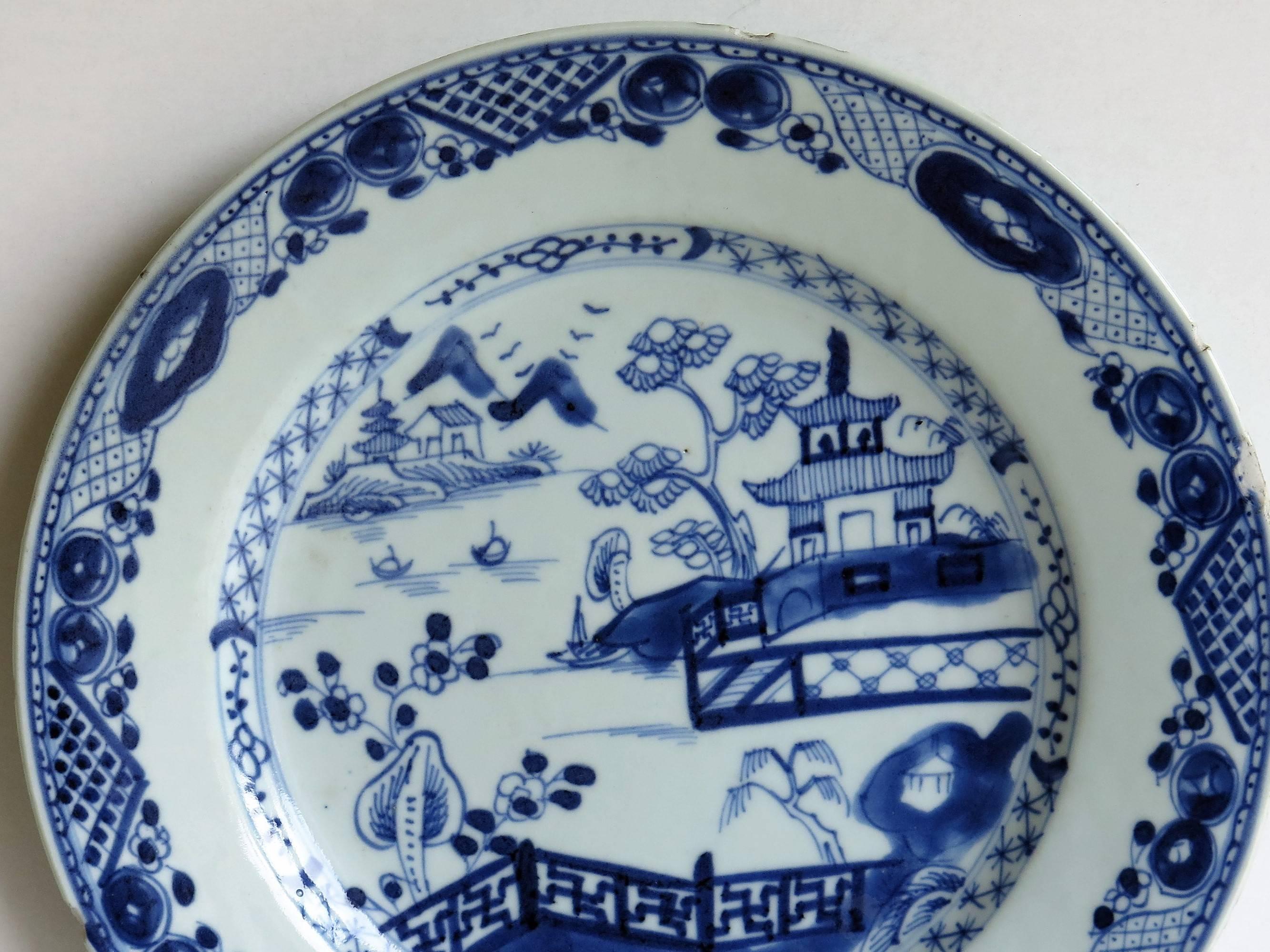 18th Century Chinese Blue and White Porcelain Plate, Lakeside Scene, circa 1780 1