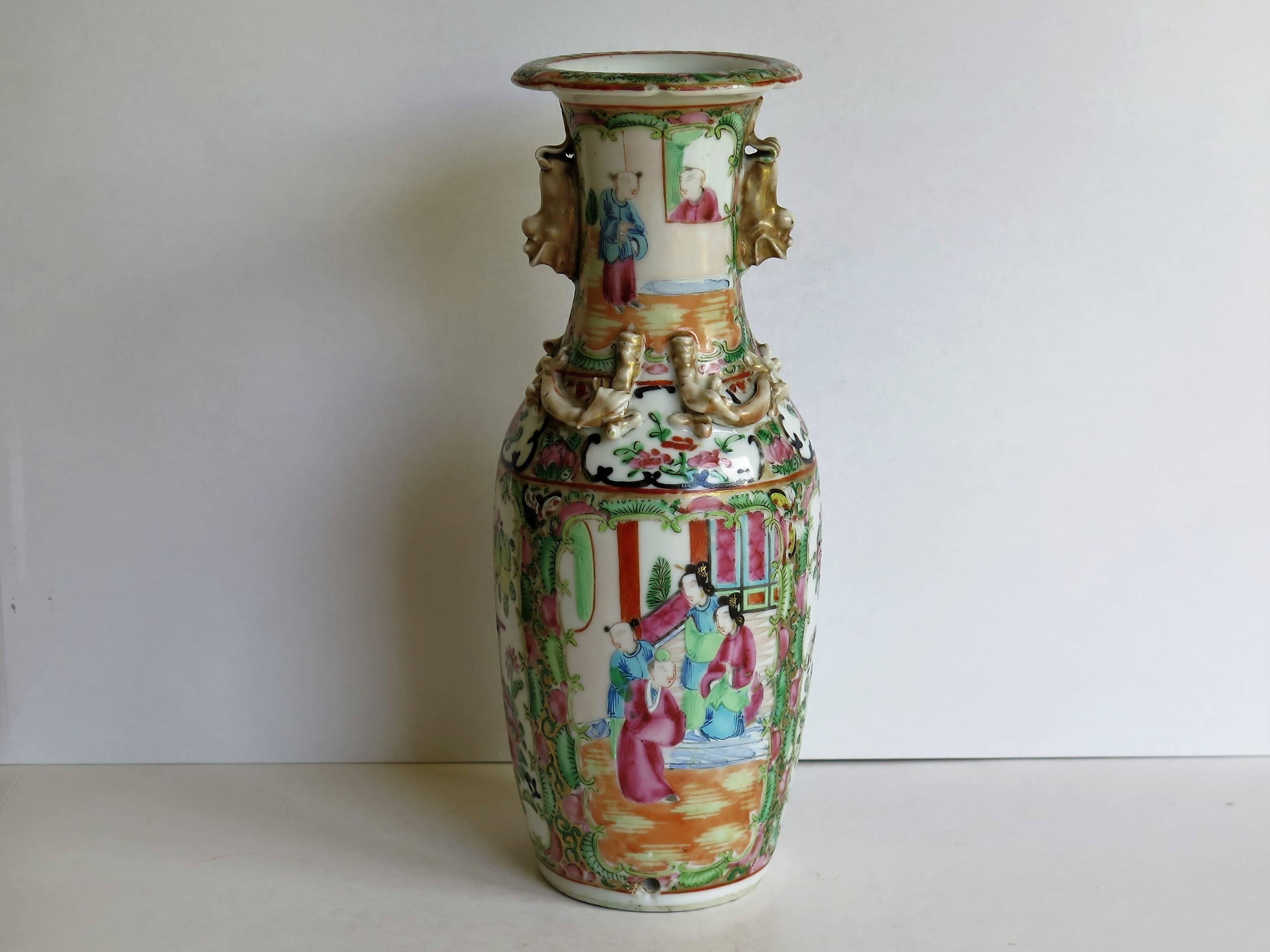 Hand-Painted 19th C. Chinese Export Rose Medallion Porcelain Vase or Lamp Base, Qing Ca. 1860