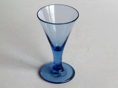 18th Century English Wine Glass, Light Blue Handblown, Rare Color, circa 1770