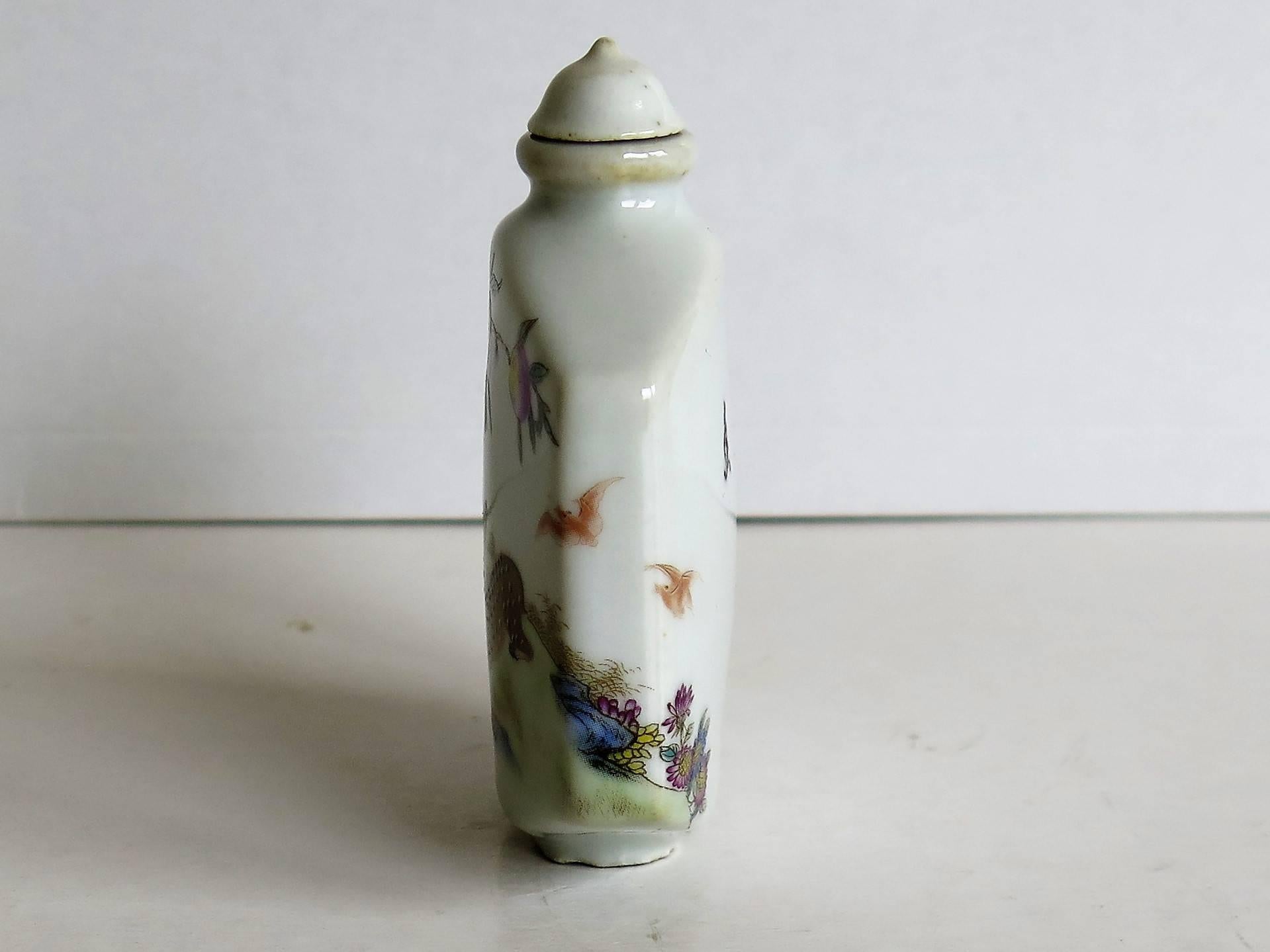 Hand-Painted Chinese Porcelain Snuff Bottle Hand Painted Deer Famille Rose, circa 1940