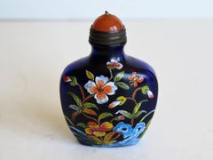 Chinese Blue Glass Snuff Bottle Hand-Painted 4 Character Mark, Circa 1920