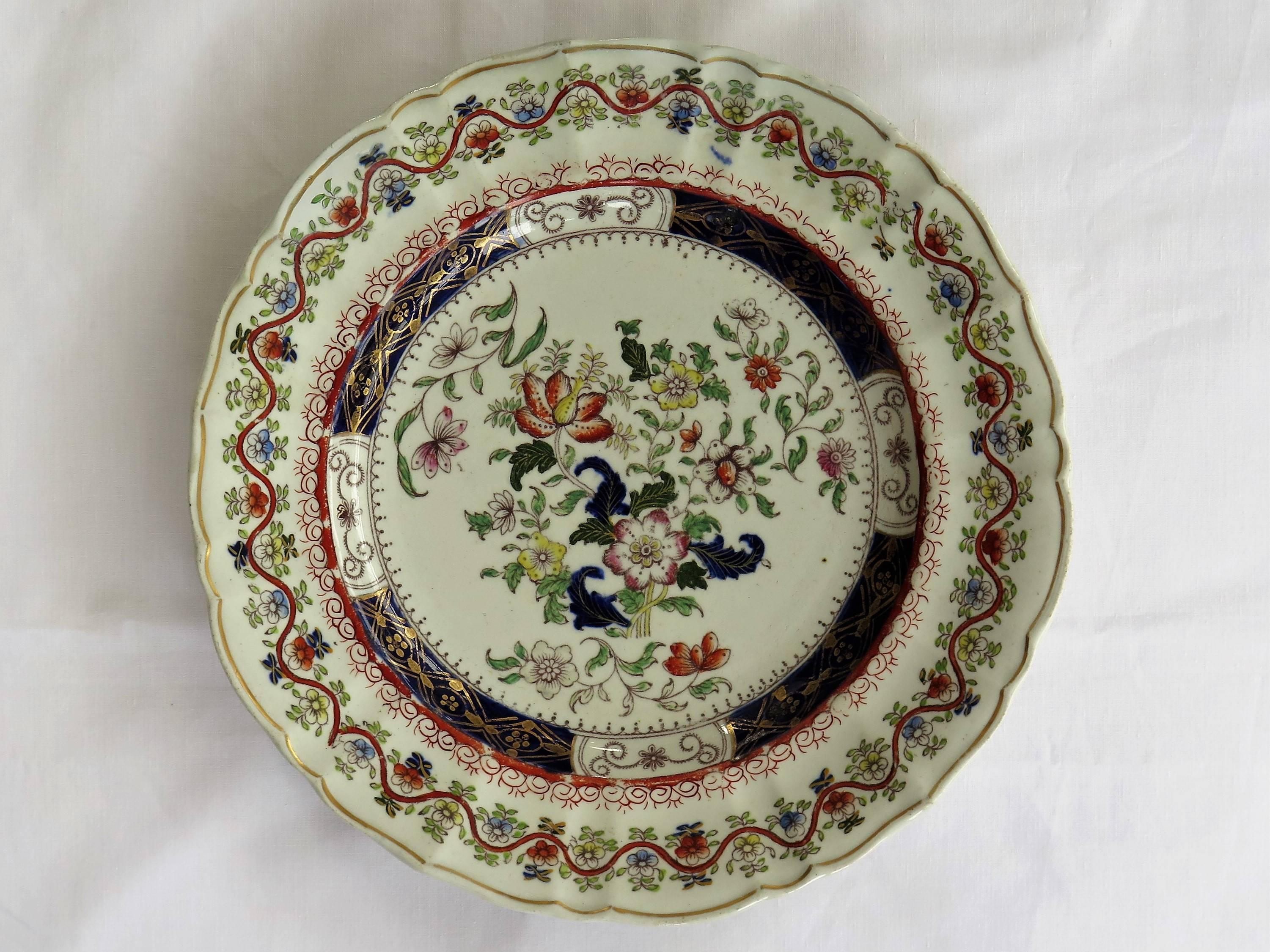 Six Mason's Ironstone Large Dinner Plates Harlequin Set, Mid-19th Century In Good Condition In Lincoln, Lincolnshire