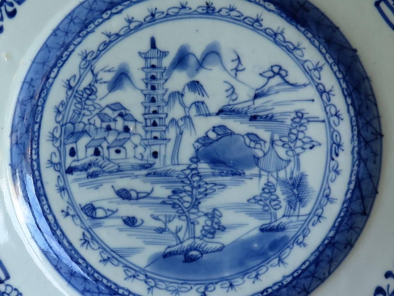 18th Century Chinese Export Blue and White Porcelain Plate, Qing Ca 1780 3