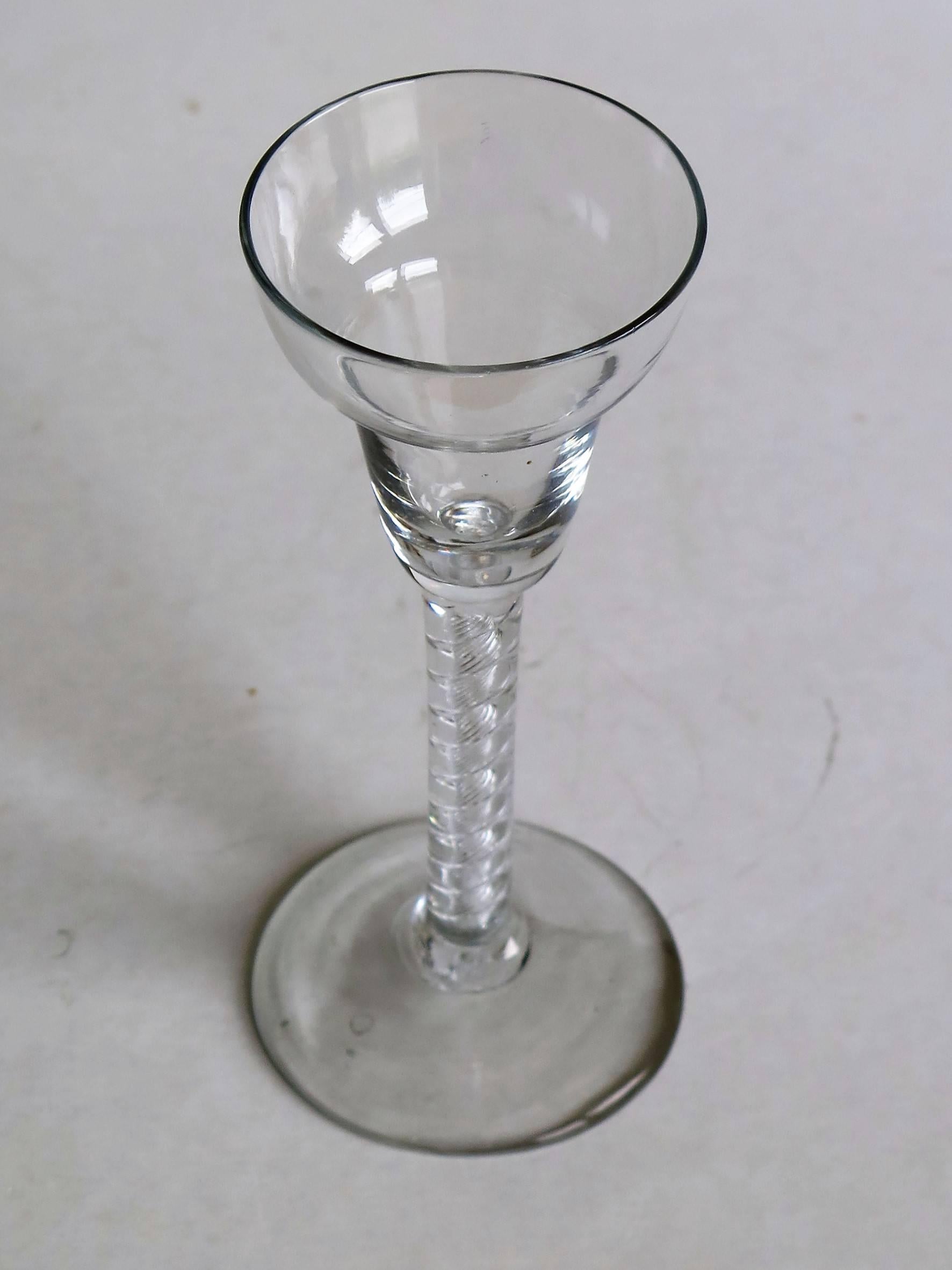 George II George 2nd Wine Glass Rare Pan Topped Bowl and Mercury Air Twist Stem, Ca 1755