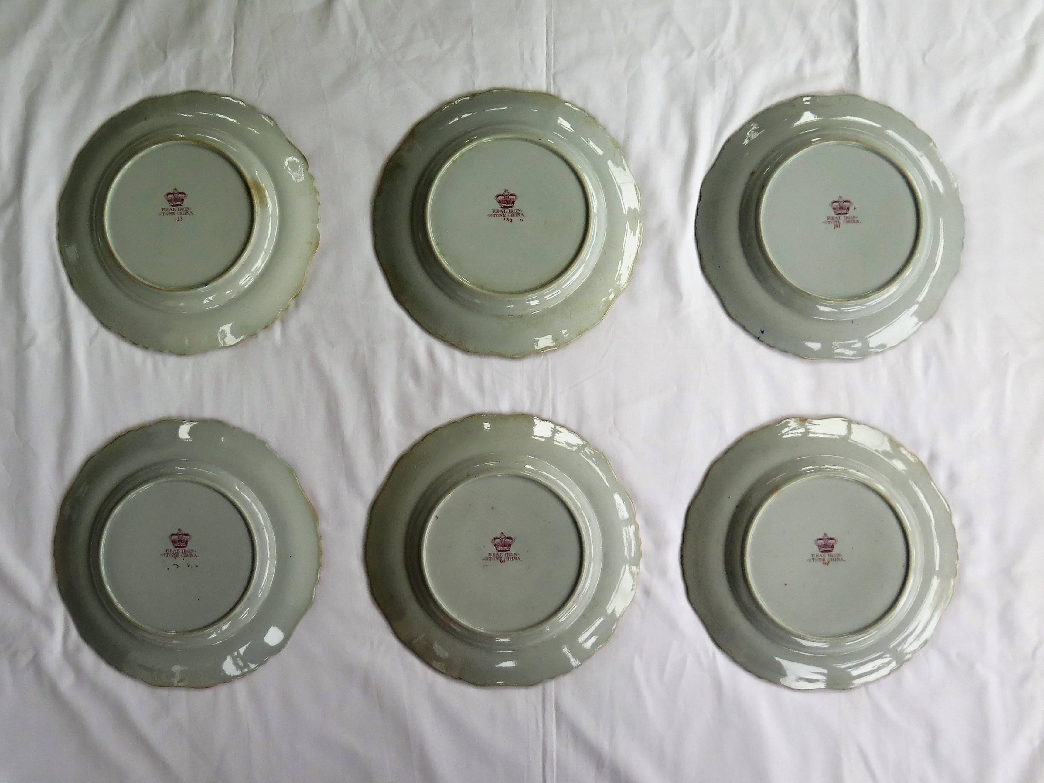 XIXe siècle Ensemble de SIX assiettes plates de Mason's Ironstone, grandes, vers 1865 en vente