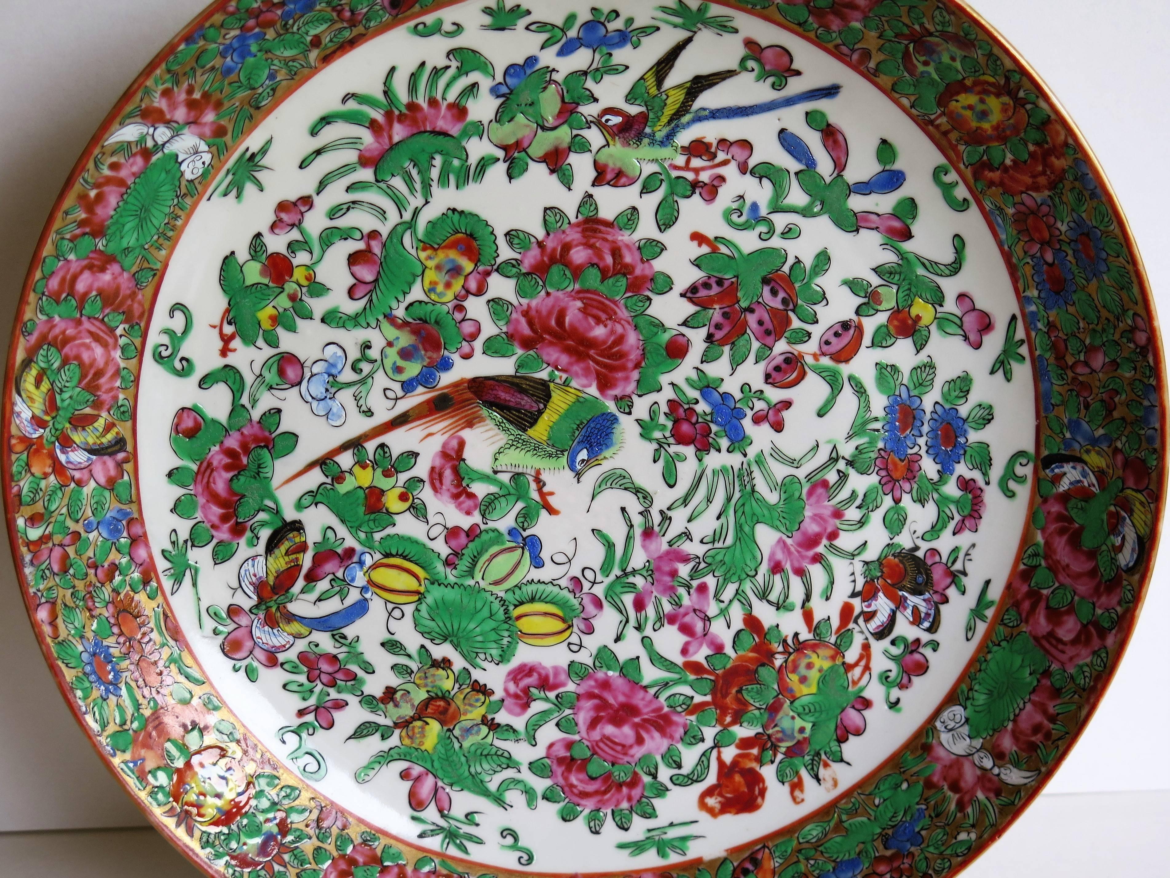 Hand-Painted Large Chinese Export Porcelain Dish or Deep Plate Famille Rose, Qing Ca 1880