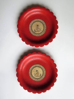 Late 19th Century Pair of Papier Mâché Lobed Plates or Dishes with Cherub Design
