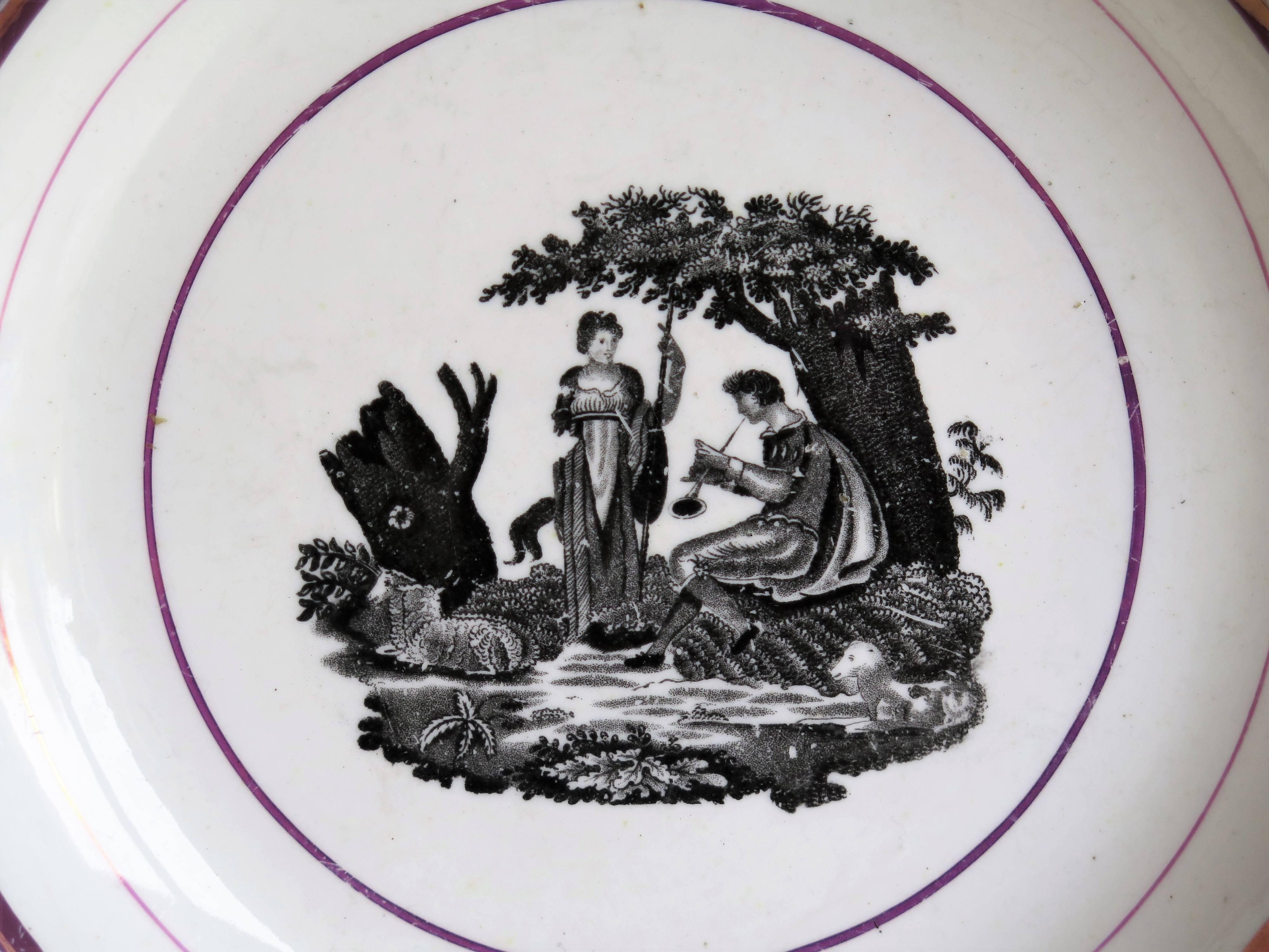 Georgian Early 19th Century Sunderland Porcelain Lustre Dish, Classical Printed Pattern