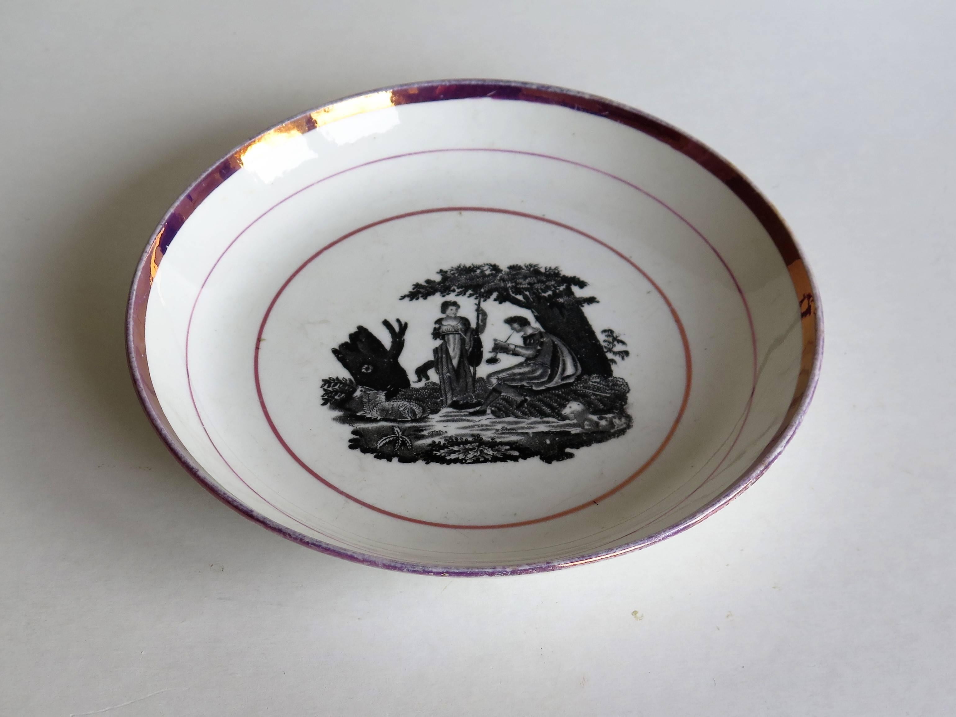 Glazed Early 19th Century Sunderland Porcelain Lustre Dish, Classical Printed Pattern