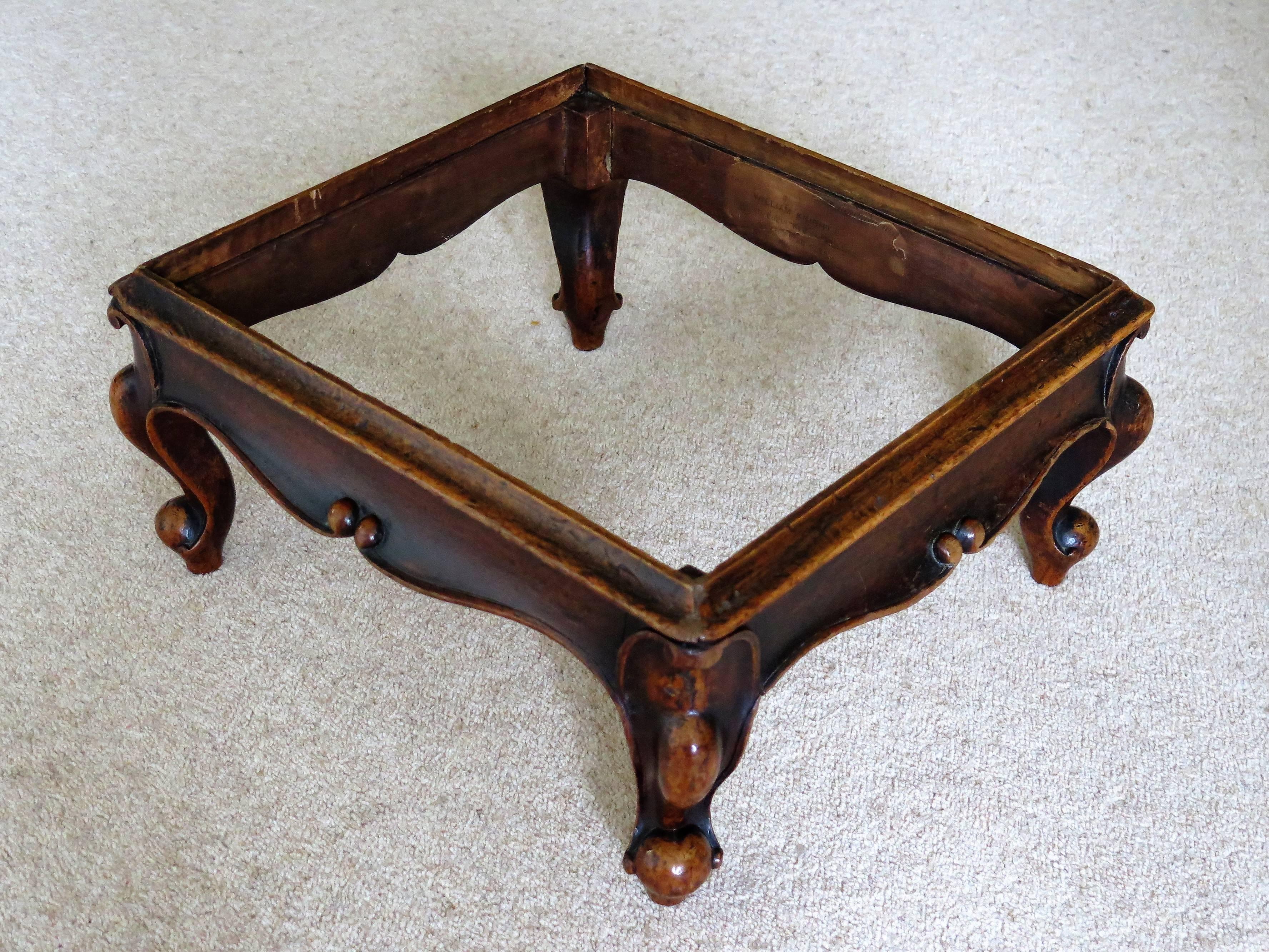 Mid-Victorian Mahogany Large Footstool Cabriole Legs Wool Mix Top, circa 1850 1