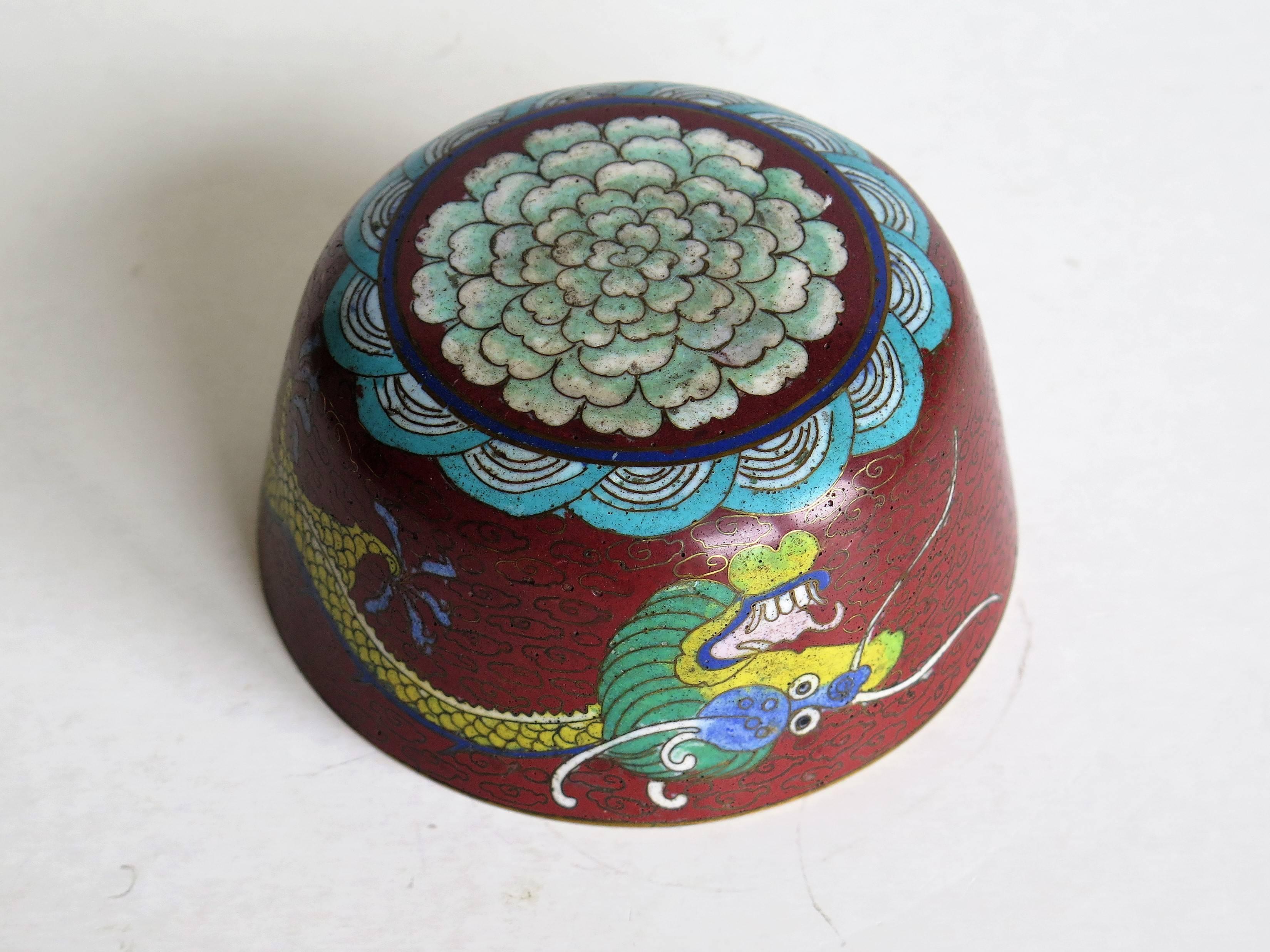 Chinese Cloisonné Dragon Drinking Bowl Rounded Peony Base, Mid-19th Century 2