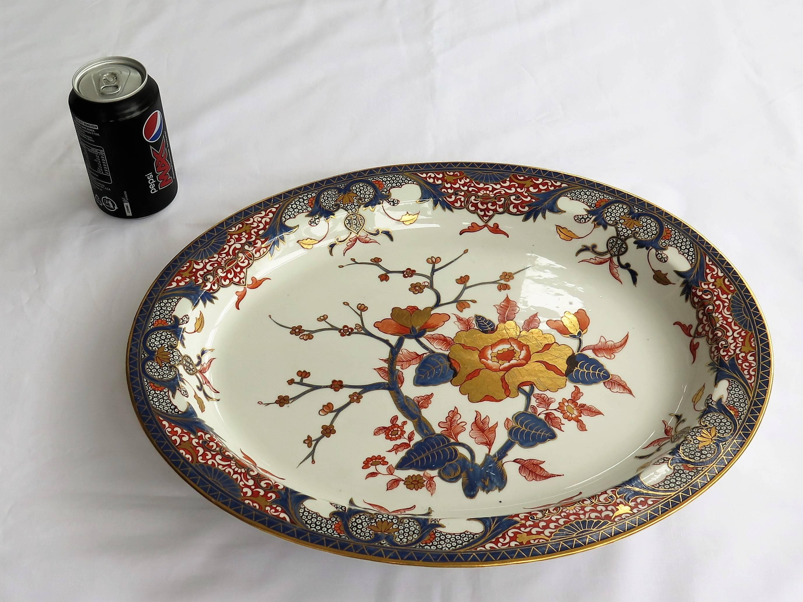 Hand-Painted 18th Century Derby Porcelain Large Platter Old Japan Pattern, Puce Mark Ca 1790