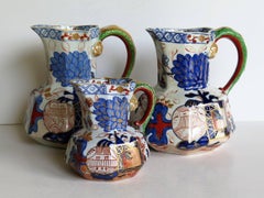 Georgian Trio Davenport Jugs or Pitchers English Ironstone Jardinière Pattern
