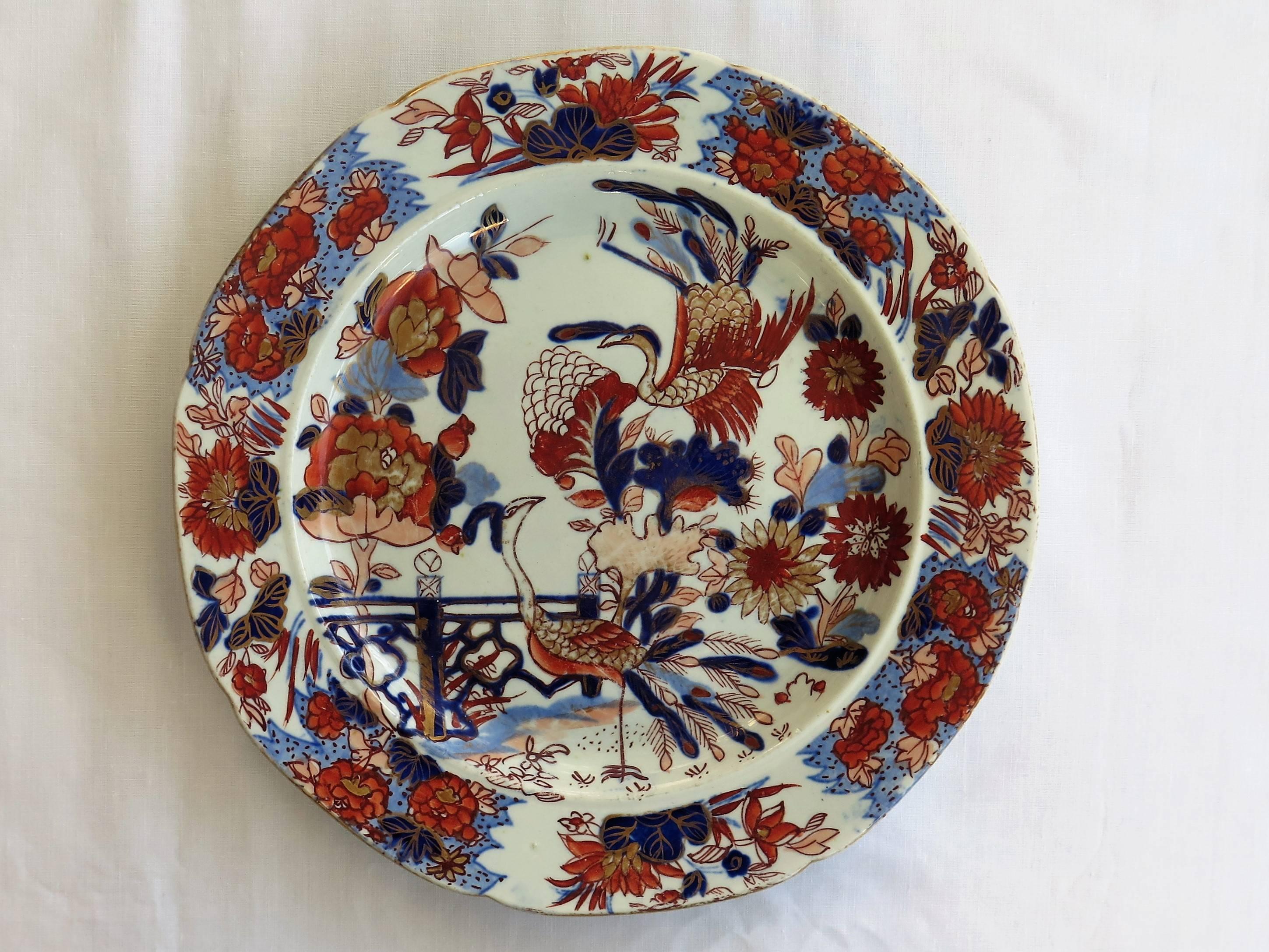 Hand-Painted Six Early Mason's Ironstone Dinner Plates Harlequin Set Some Rare, circa 1815