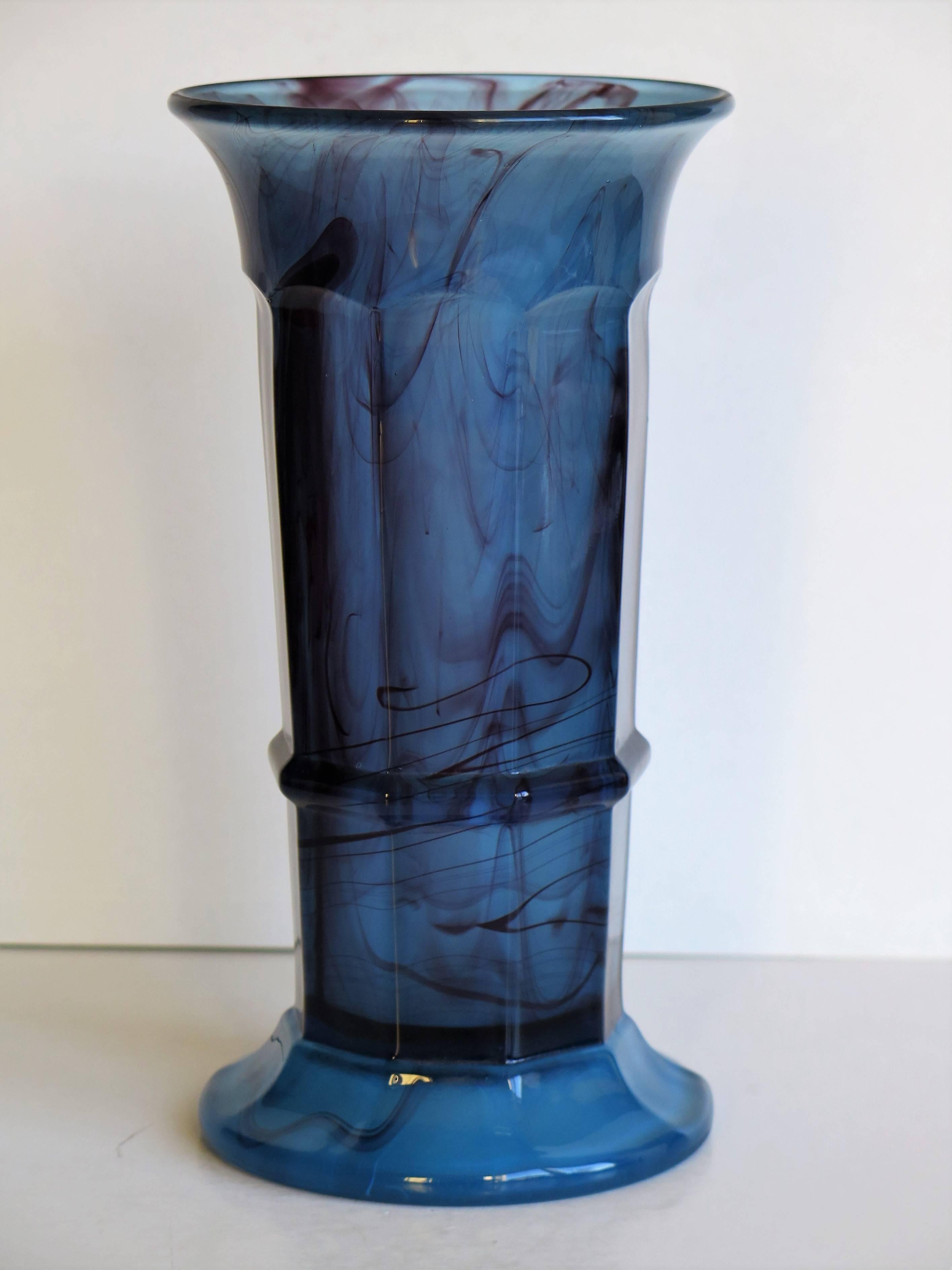 art deco blue glass vase