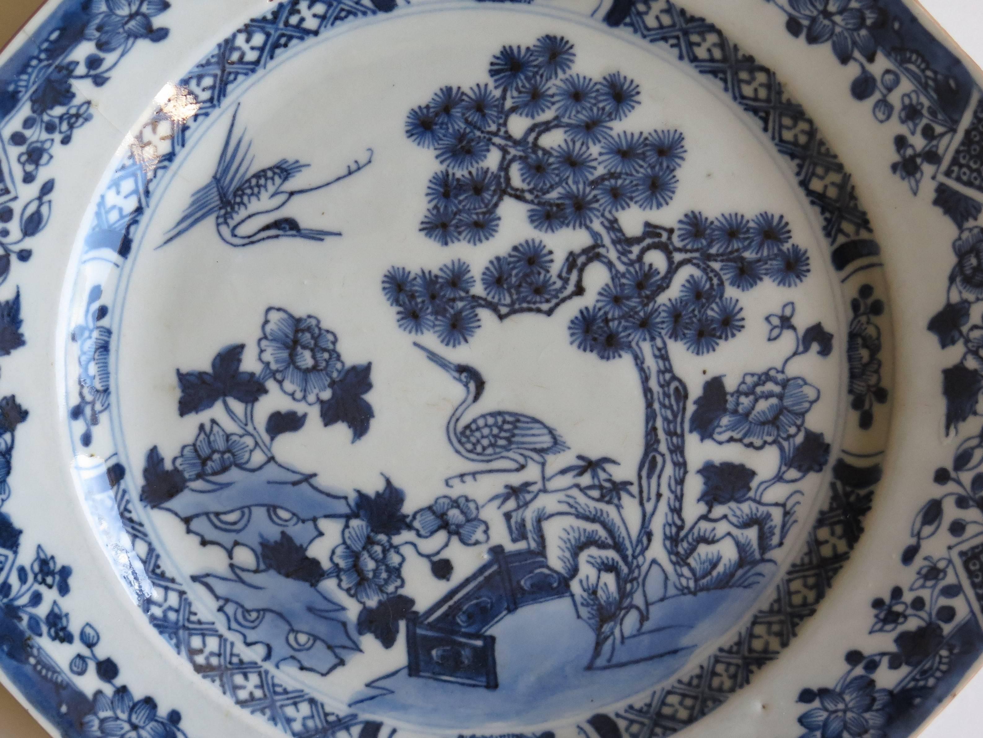 18th Century Chinese Porcelain Plate Blue and White Two Storks Qing Qianlong 2