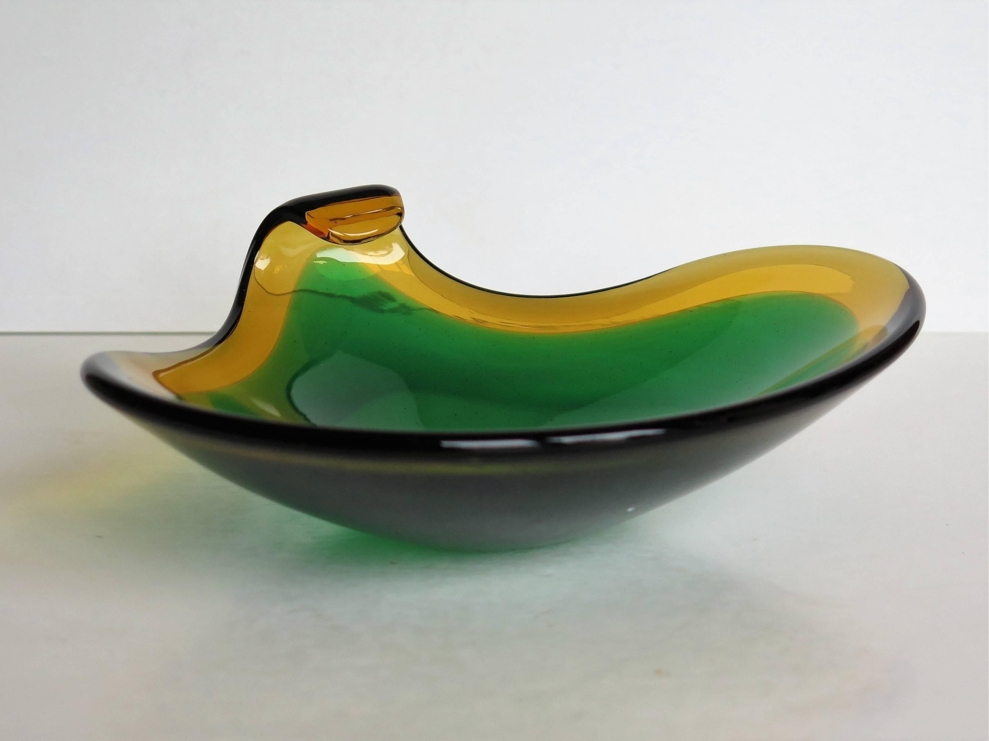 Italian Murano Glass Bowl Flavio Poli for Seguso Vetri d'Arte Green and Gold, Circa 1950