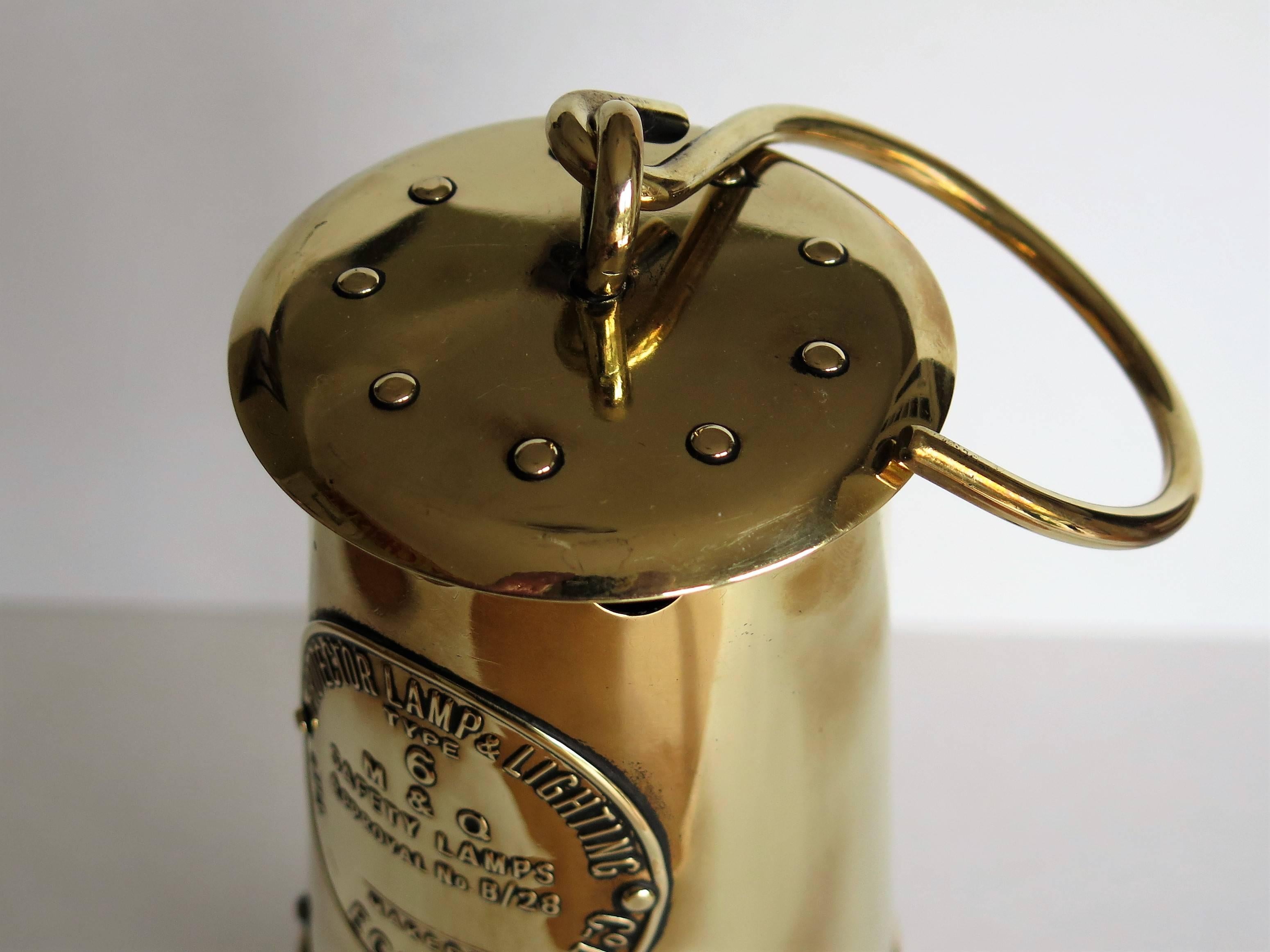 English Miner's Lamp All Brass Eccles Type 6 Protector Lamp & Lighting Co, Circa 1930