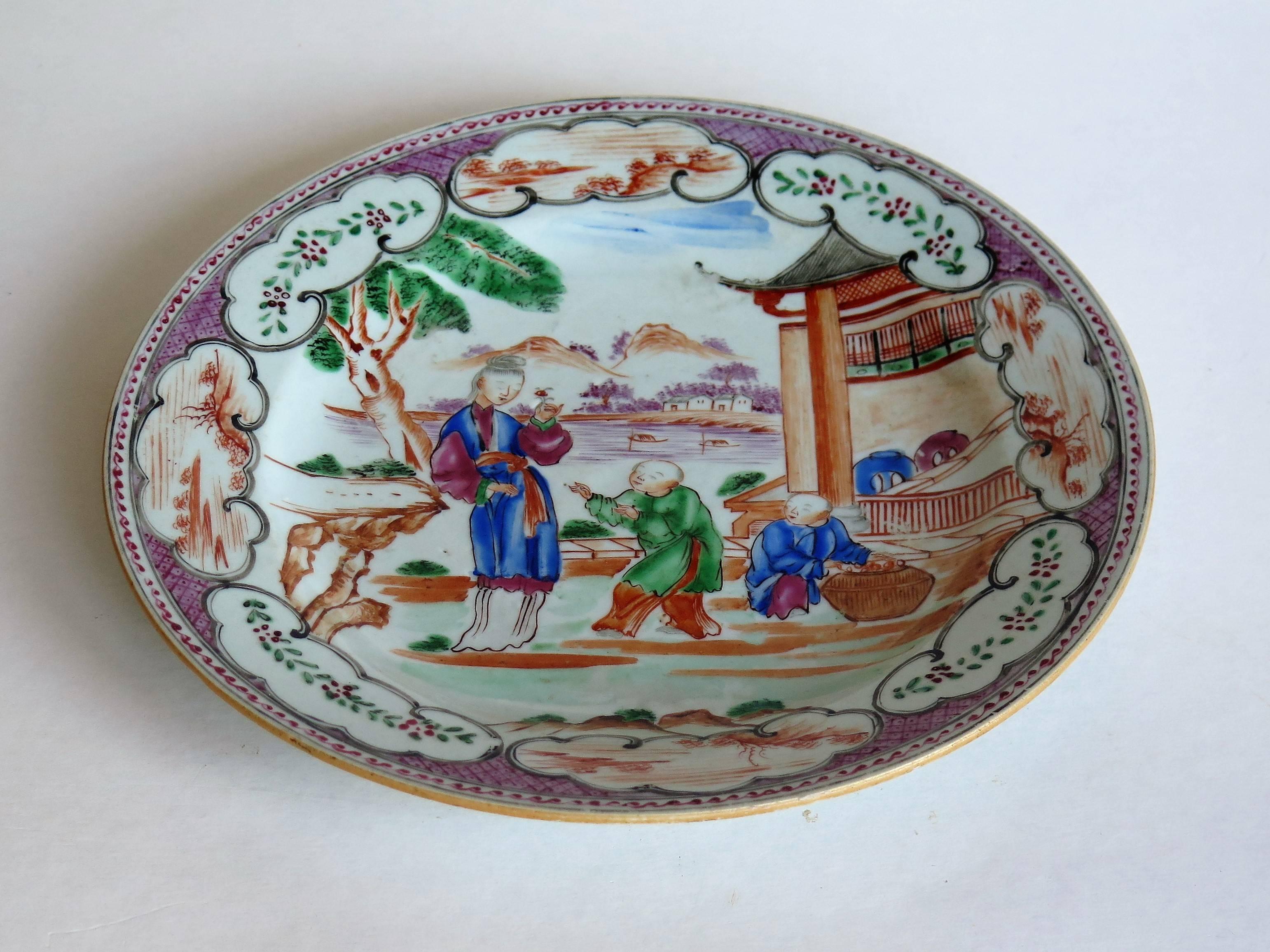 18th Century Chinese Porcelain Plate, Famille Rose, Long Eliza, Qing Qianlong 1
