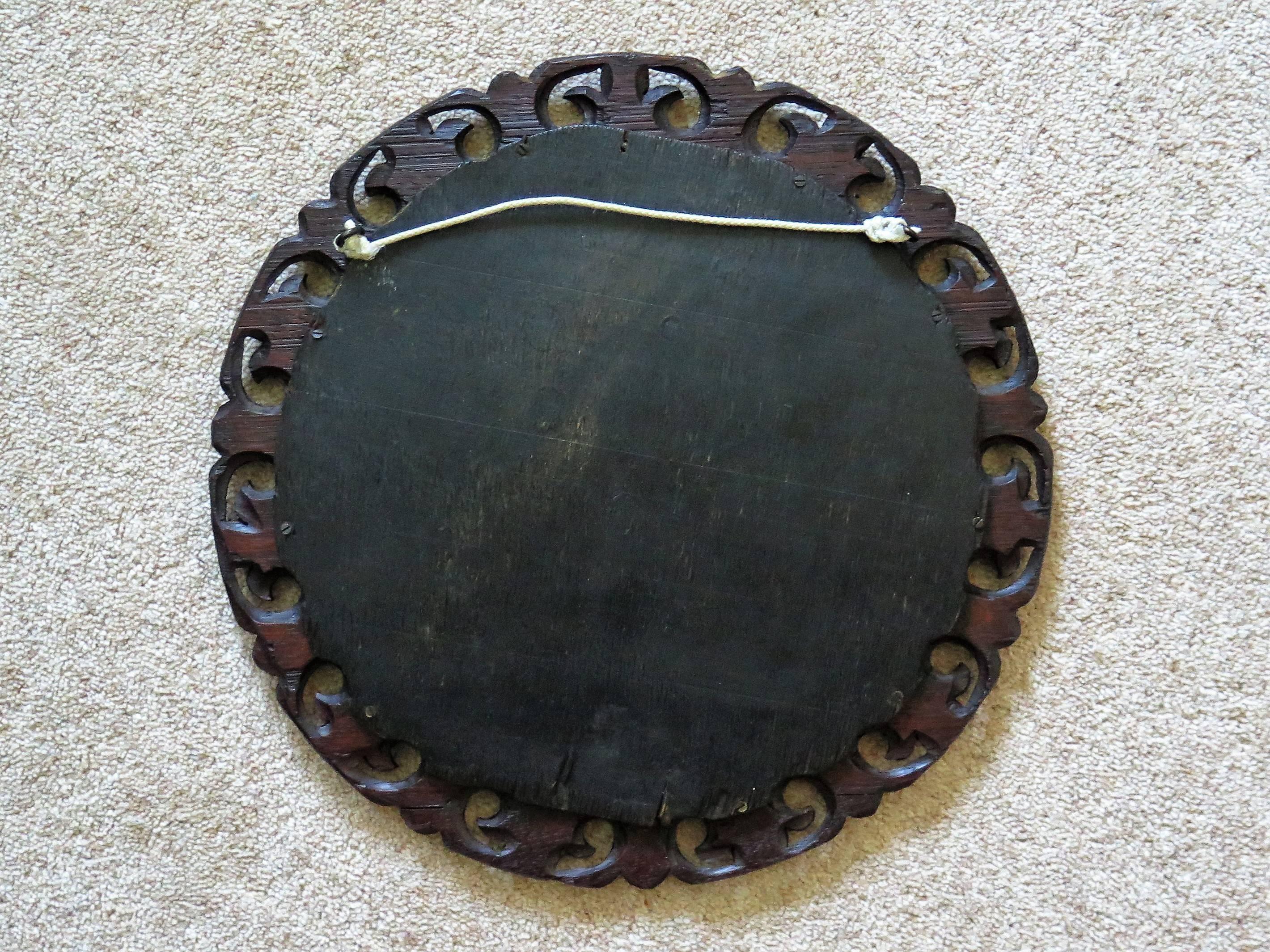 Round Mirror Carved Pierced Oak Frame Jackobean Style Bevel Glass 3