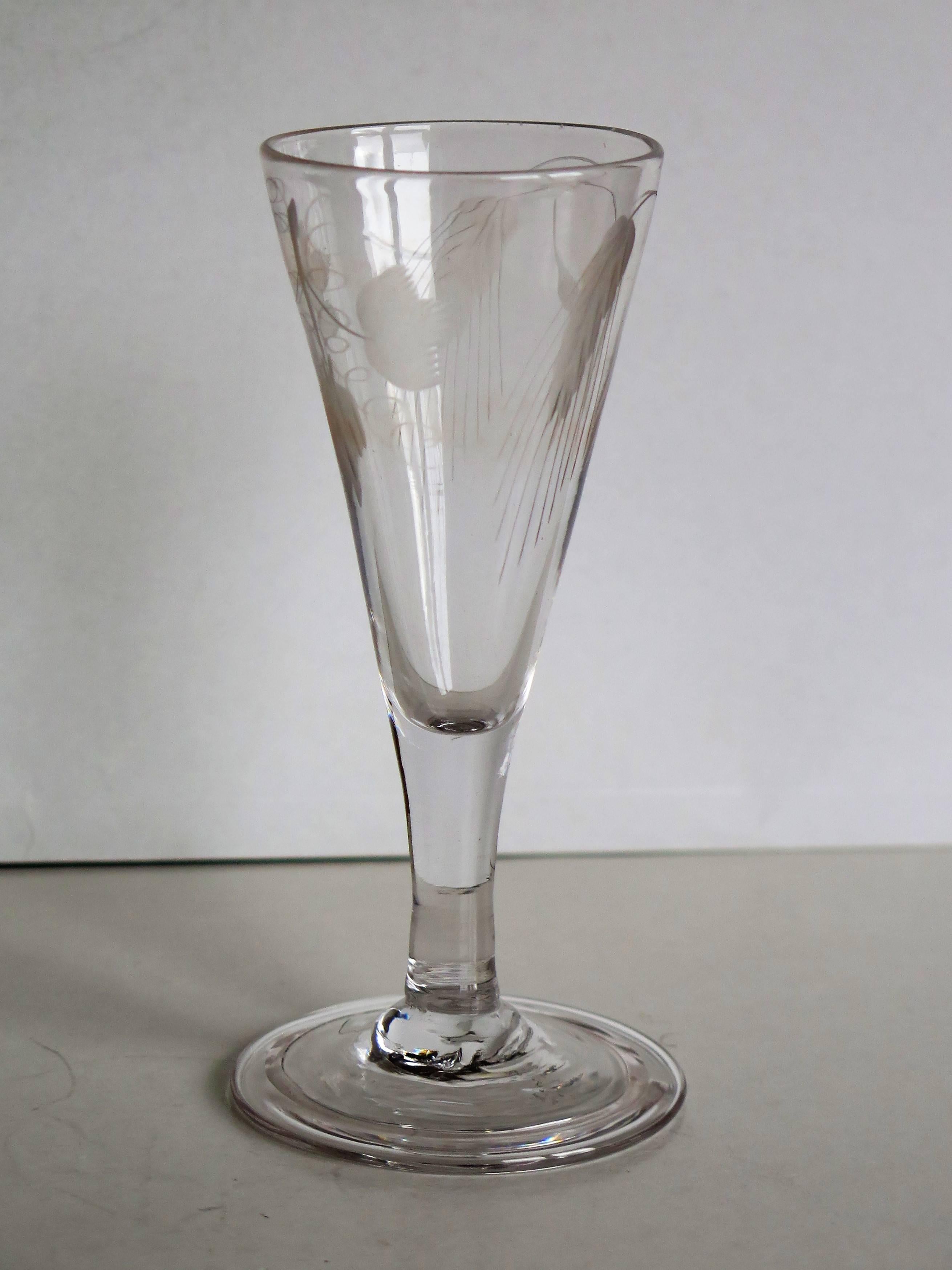 Mid-Georgian Ale Drinking Glass Handblown Engraved with Hops and Barley, Ca 1750 In Good Condition In Lincoln, Lincolnshire