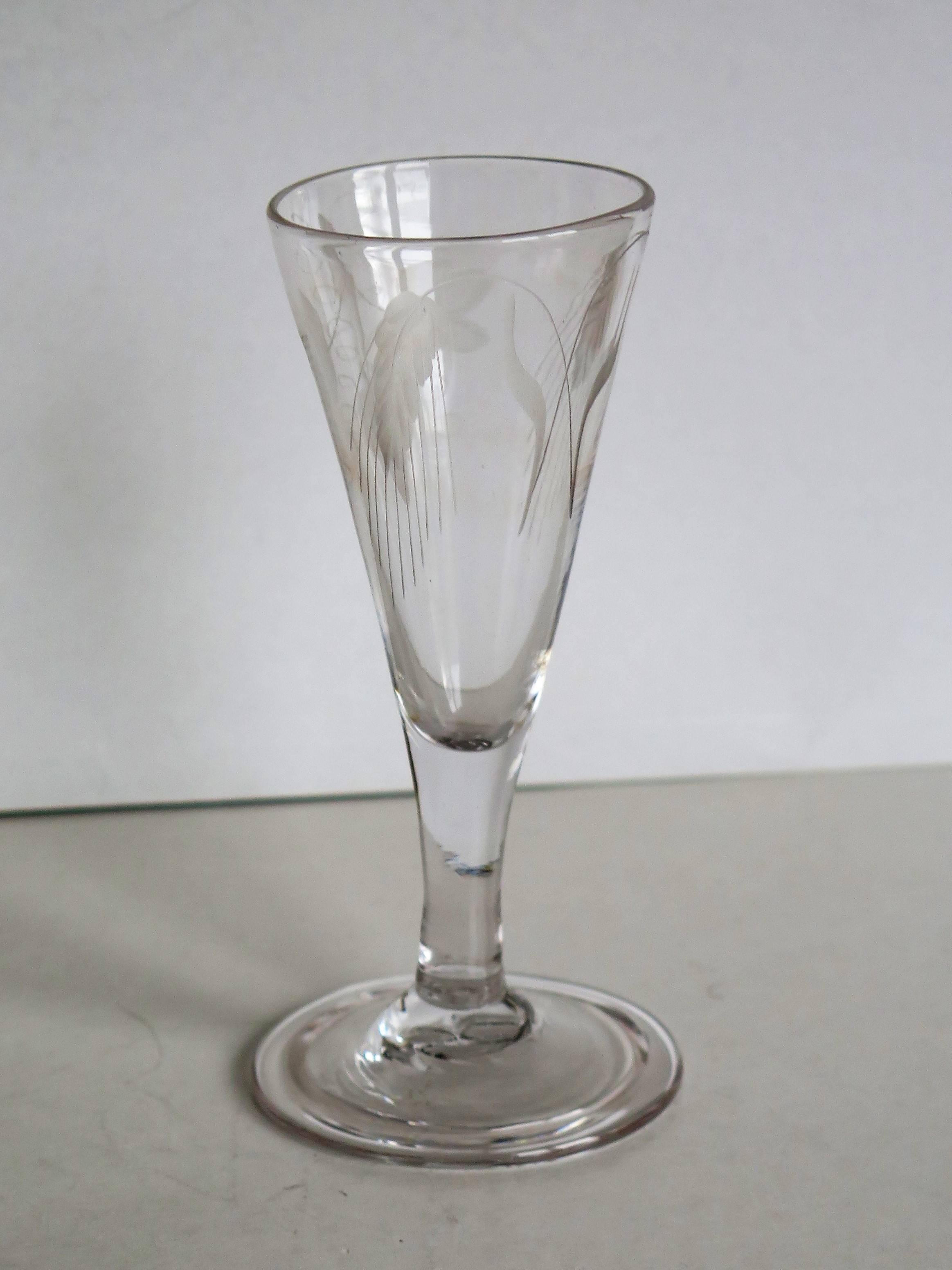 18th Century Mid-Georgian Ale Drinking Glass Handblown Engraved with Hops and Barley, Ca 1750