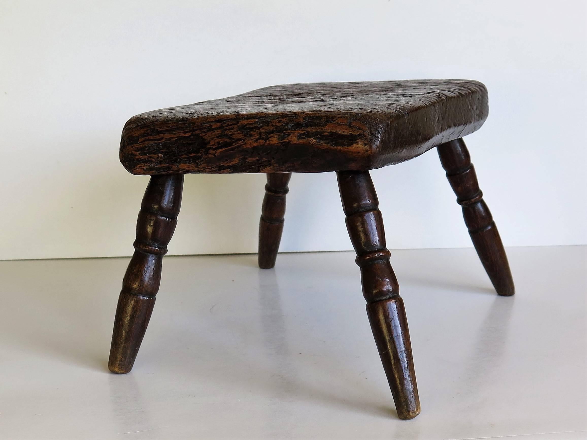English 18th Century Georgian Candle Stand or Country Stool Elm Top and Fruitwood Legs