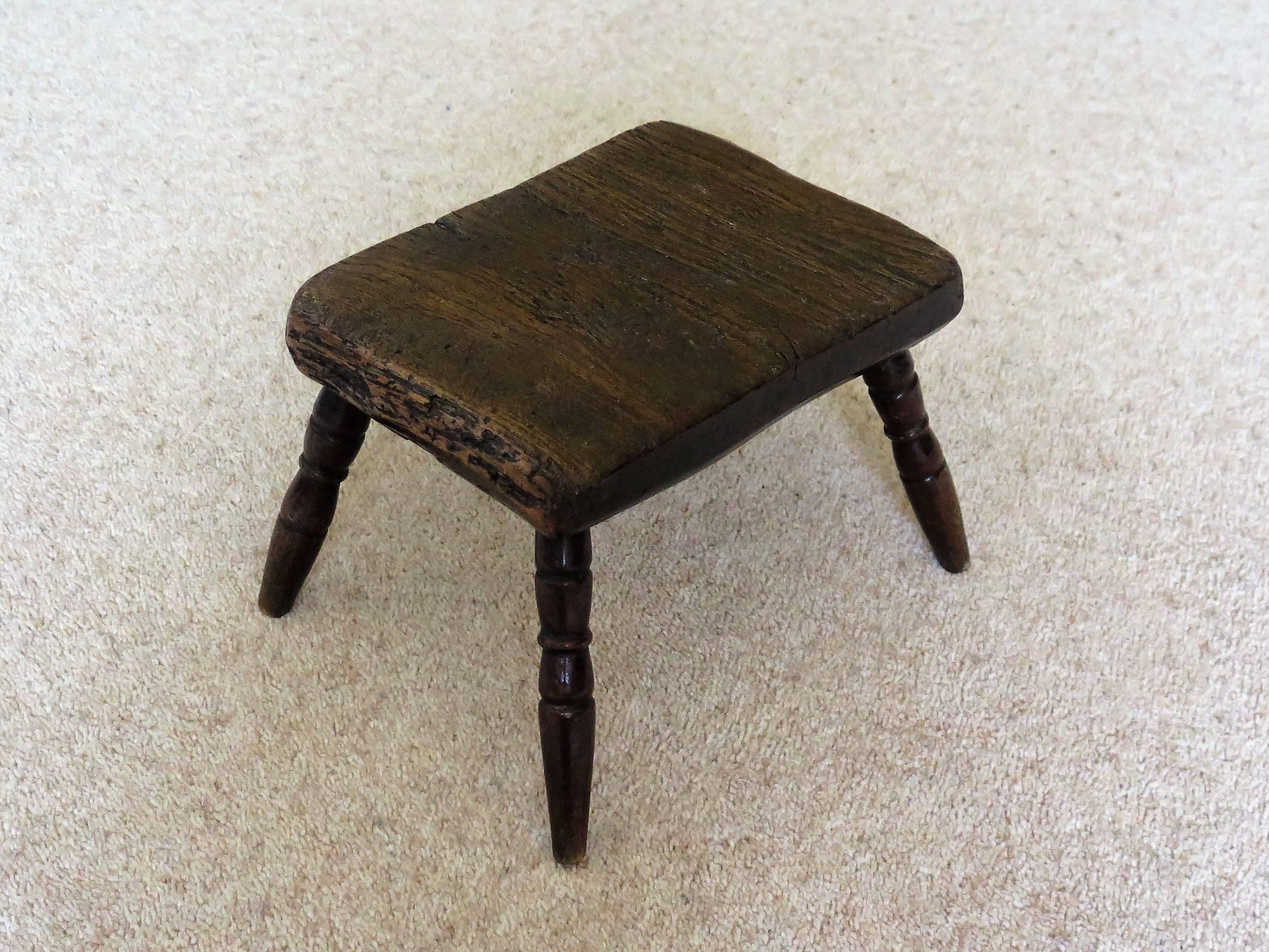 Hand-Crafted 18th Century Georgian Candle Stand or Country Stool Elm Top and Fruitwood Legs