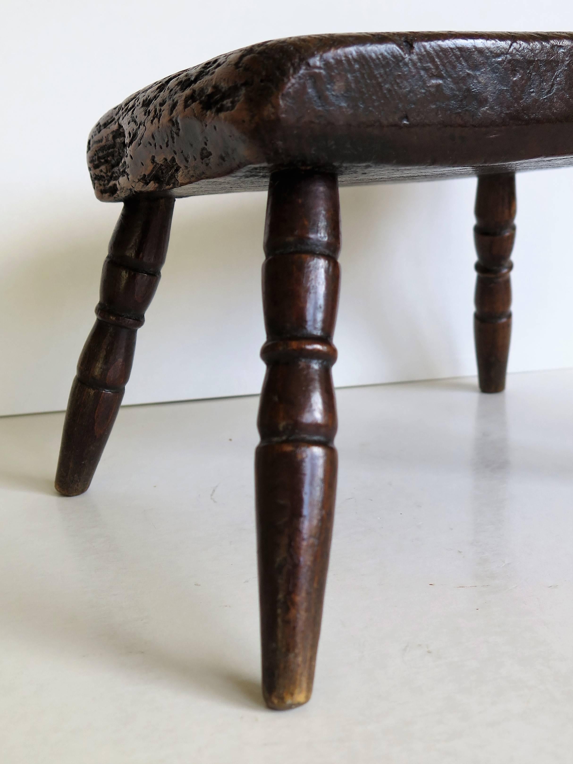 18th Century Georgian Candle Stand or Country Stool Elm Top and Fruitwood Legs 1