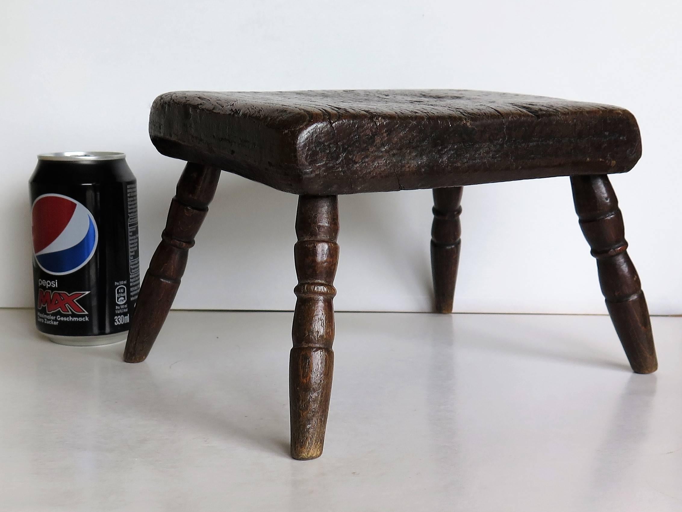 18th Century Georgian Candle Stand or Country Stool Elm Top and Fruitwood Legs 4