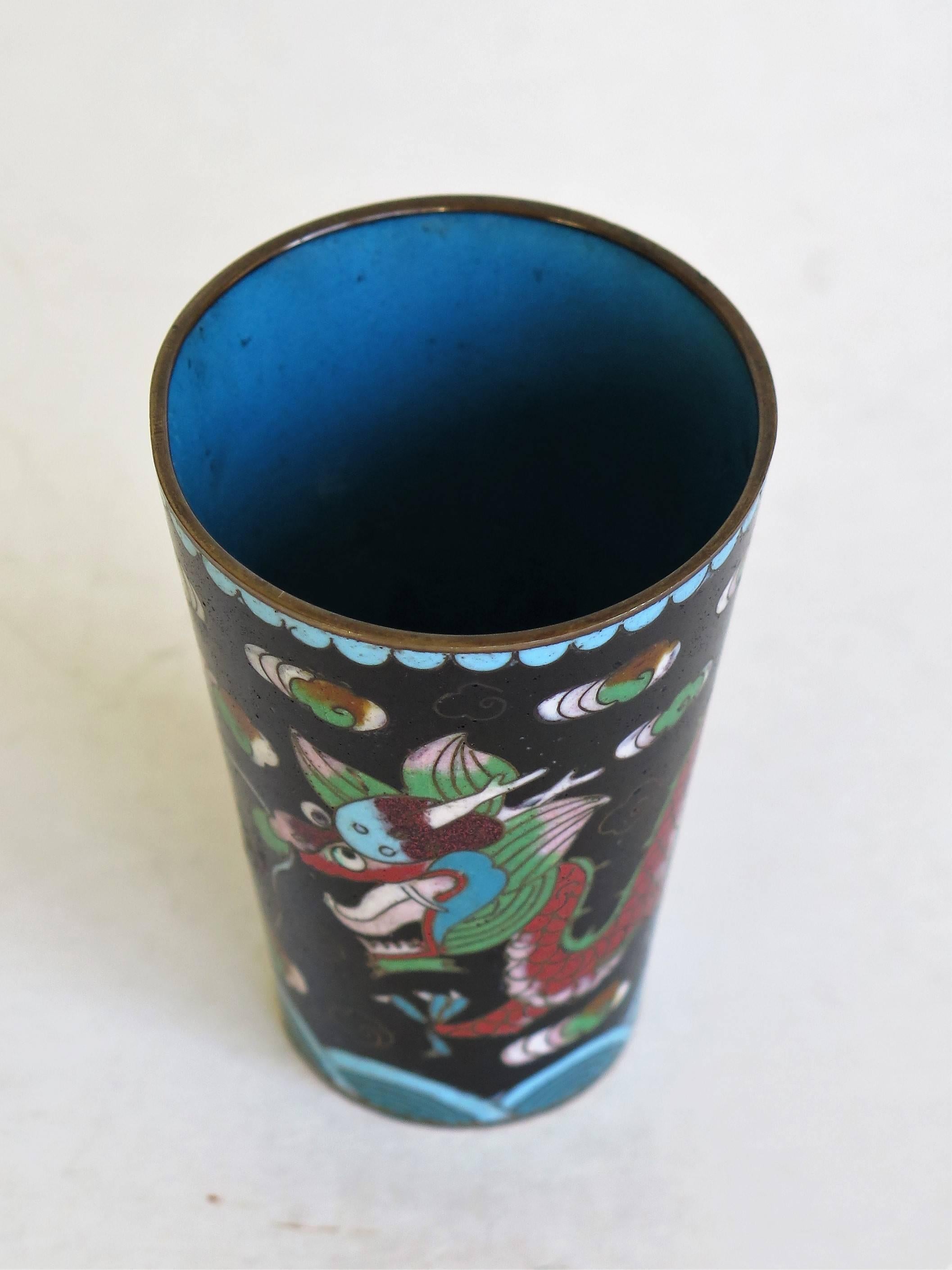 Ceramic Chinese Cloisonné Beaker Dragon Chasing Flaming Pearl, Late Qing