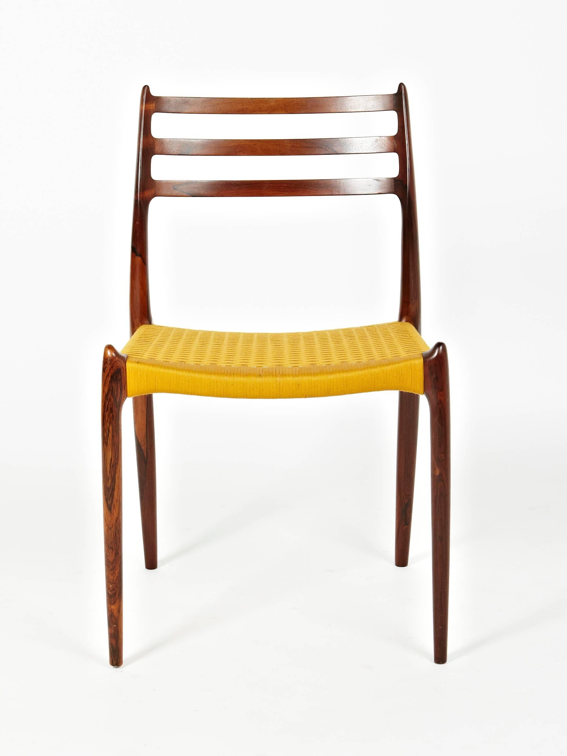 Niels Otto Møller, Group of 16 Rosewood Dining Chairs in Original Yellow Cord For Sale 3