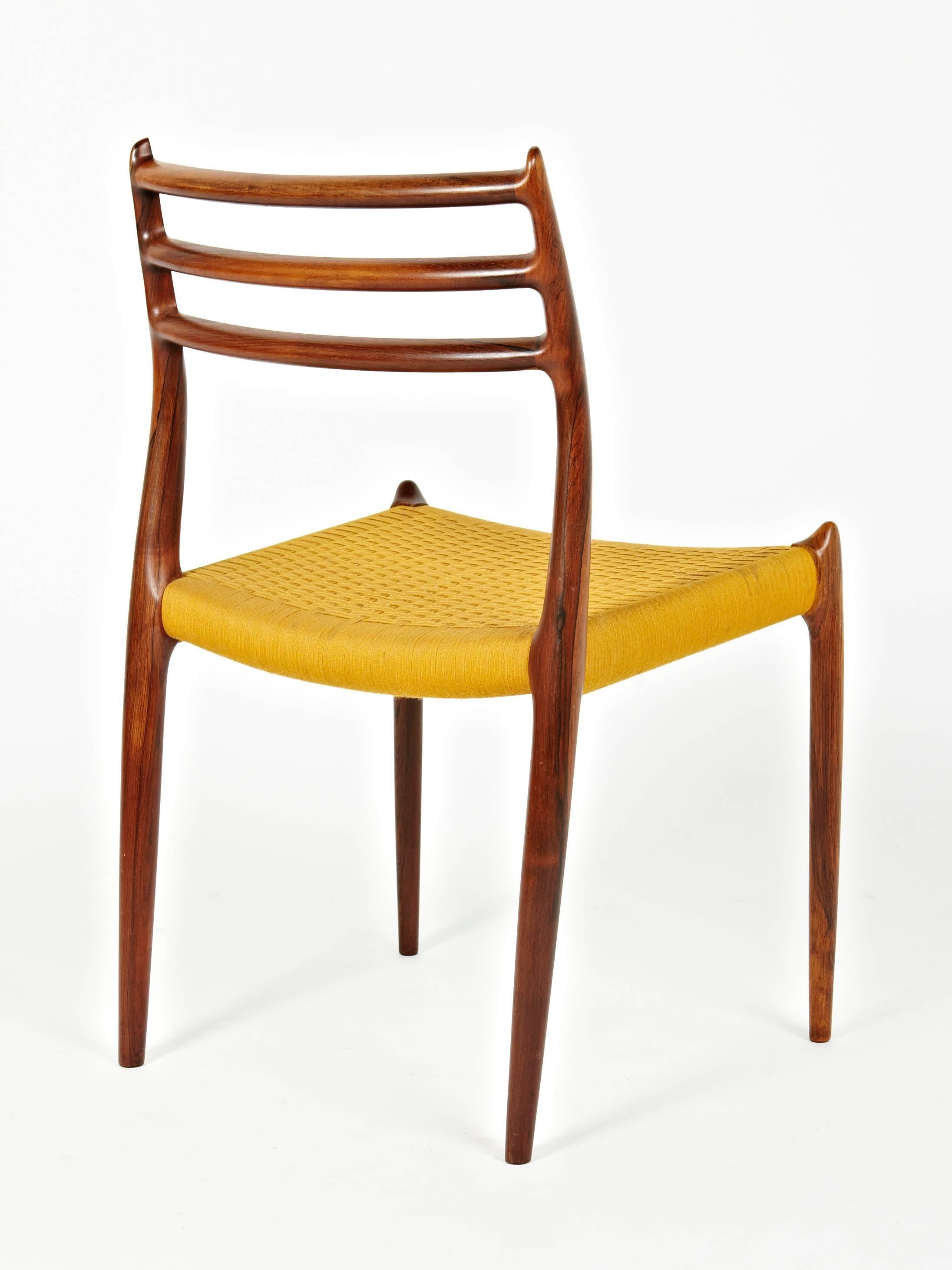 Niels Otto Møller, Group of 16 Rosewood Dining Chairs in Original Yellow Cord For Sale 4