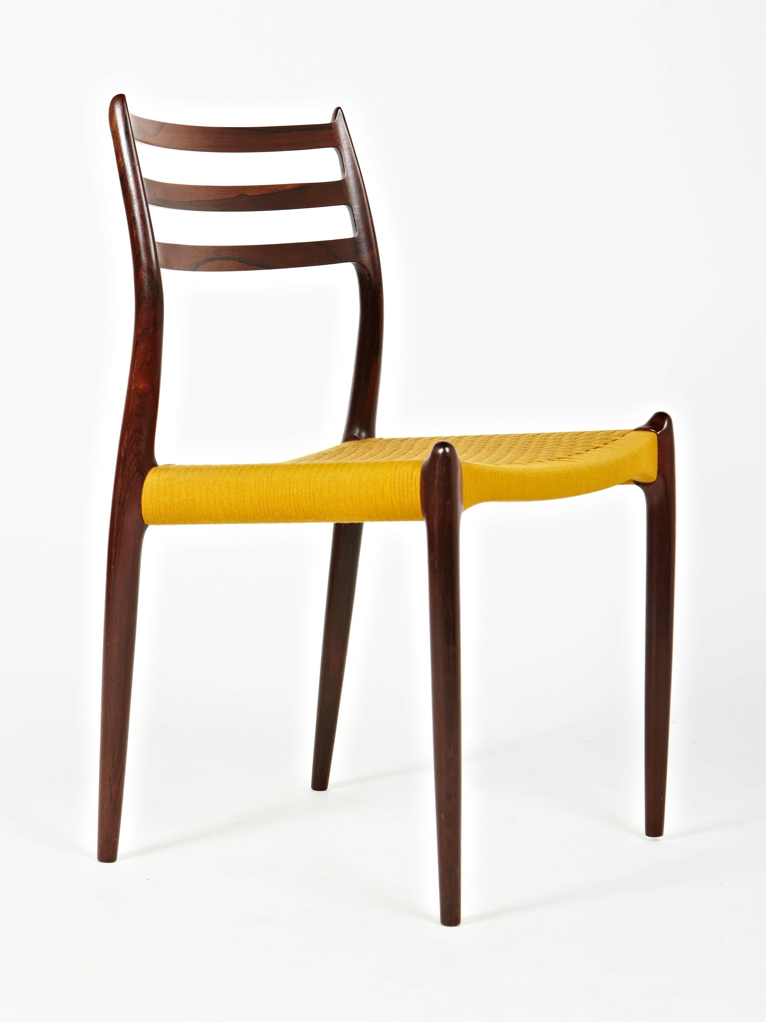 Niels Otto Møller, Group of 16 Rosewood Dining Chairs in Original Yellow Cord For Sale 2
