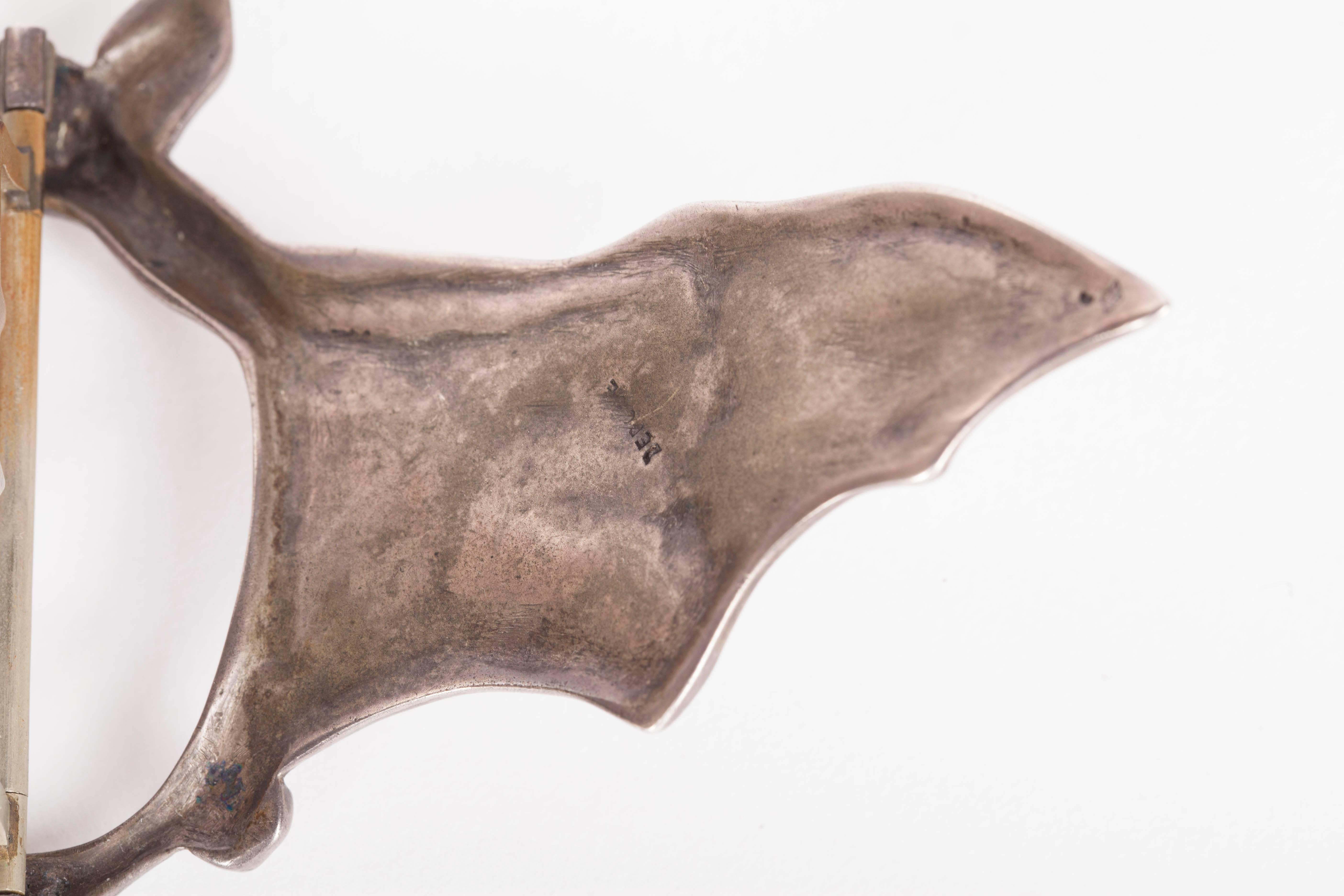 Cast Silver Art Nouveau Buckle in the Form of a Bat by Ferdinand Erhart, 1908 For Sale