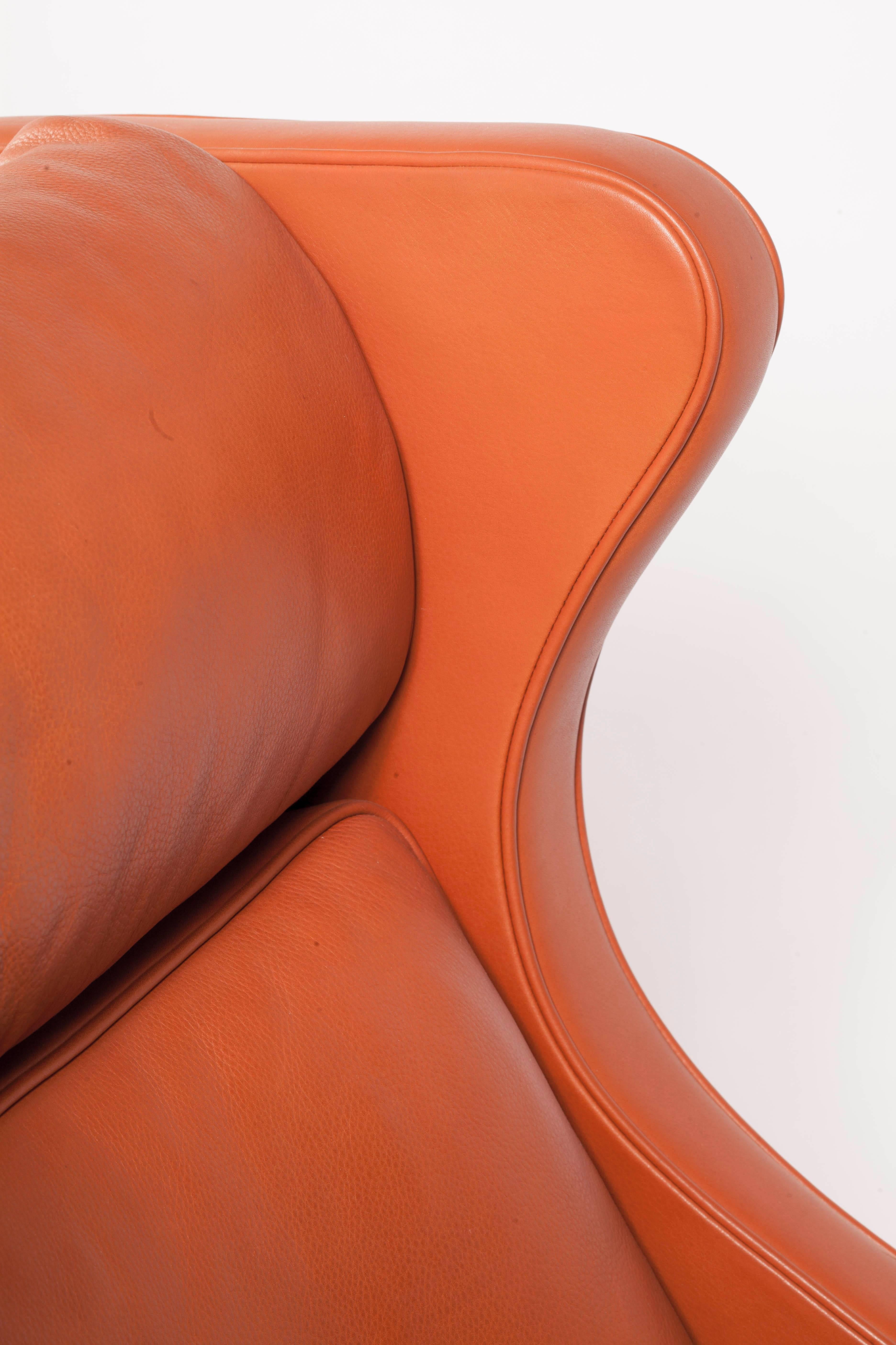 Scandinavian Modern Danish Armchair Designed by Børge Mogensen in Orange Leather For Sale