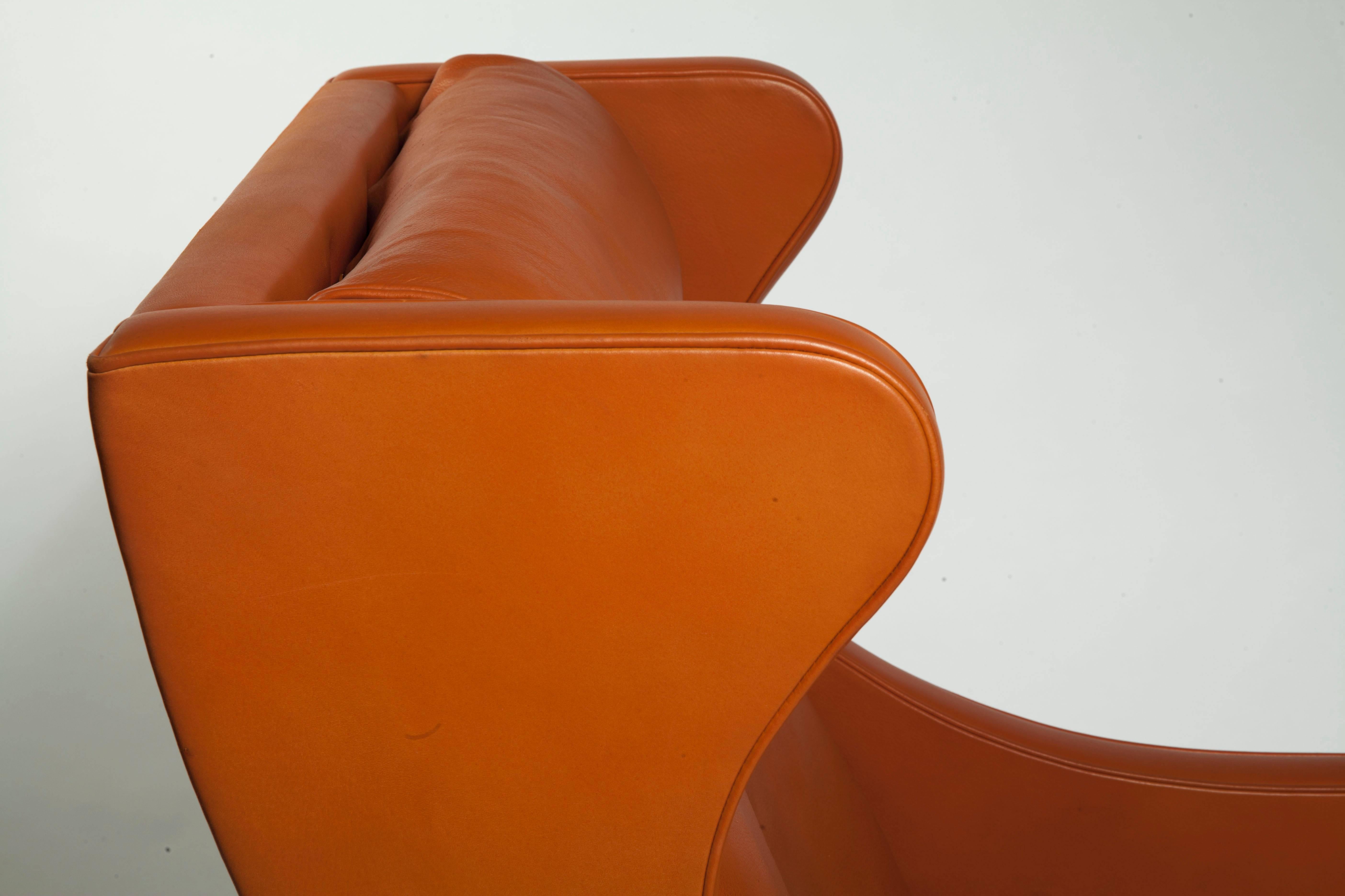 Danish Armchair Designed by Børge Mogensen in Orange Leather In Excellent Condition For Sale In Amstelveen, NL